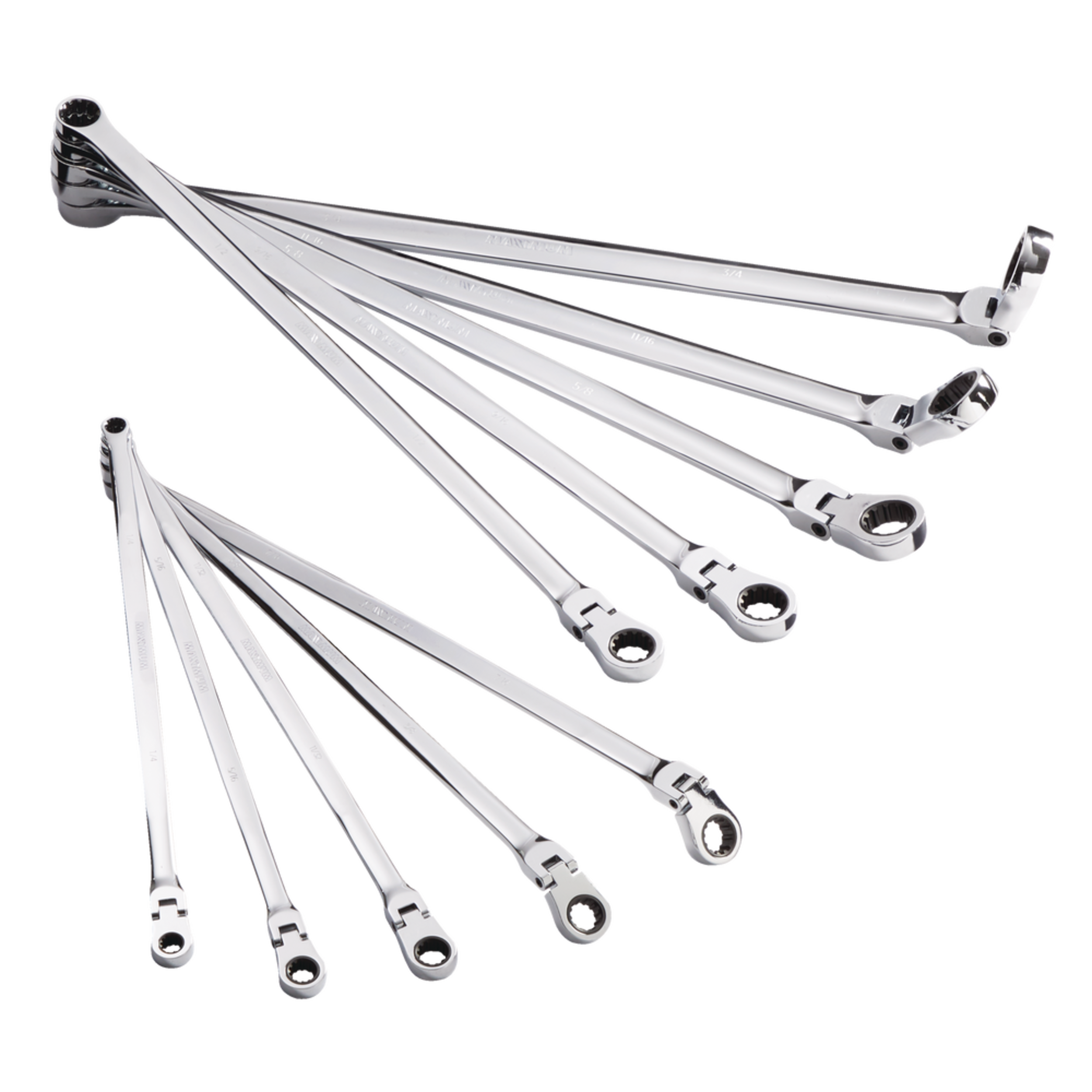 MAXIMUM Extra-Long Double Box-End Flex Wrench Set, SAE, 10-pc Overhead_Plunge