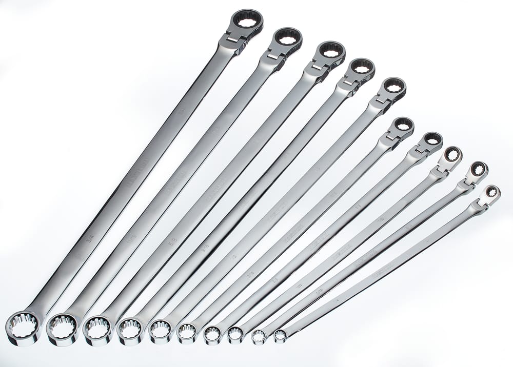 XJX Flex-Head Extra Long Ratcheting Wrenches Double Box End Chrome Vanadium Steel 72-Tooth Wrench with Metric 13mm x 15mm