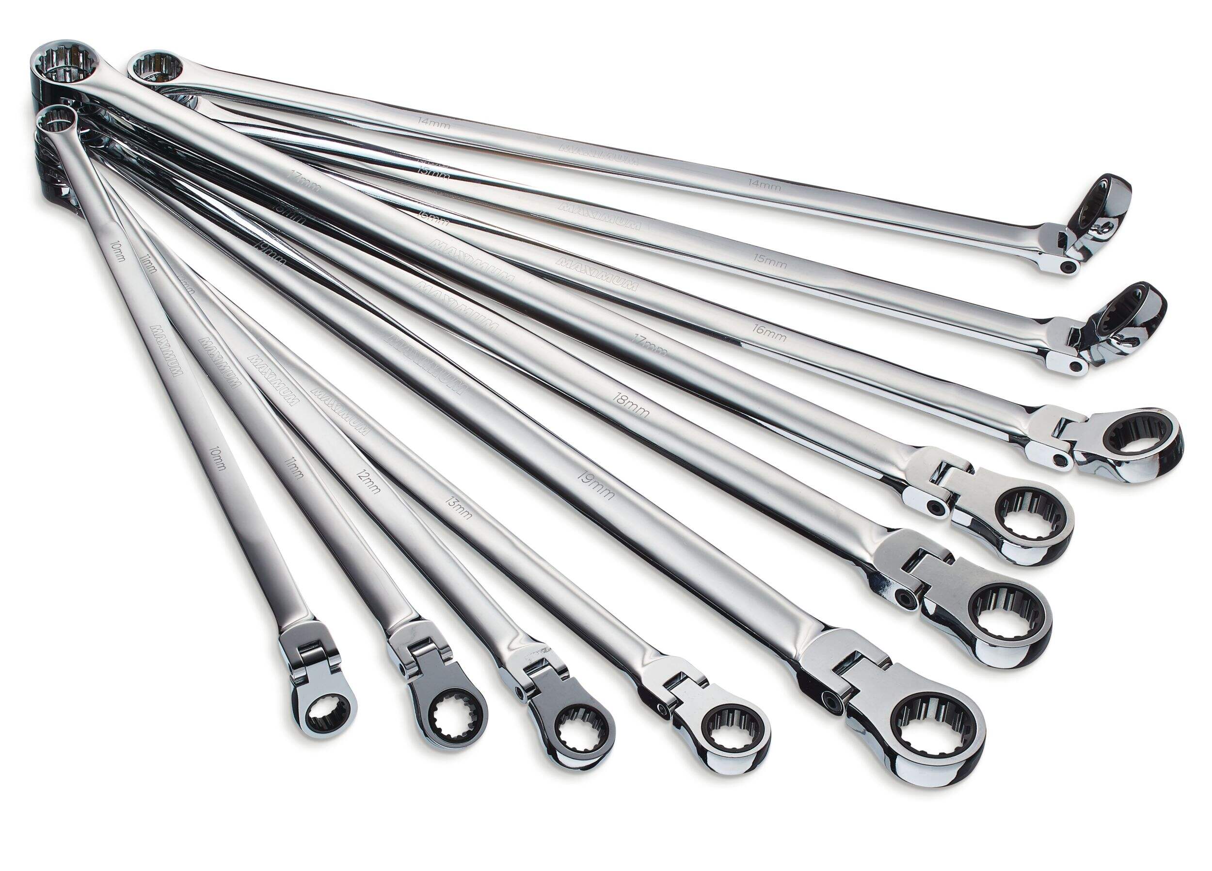 MAXIMUM Extra-Long Double Box-End Flex Wrench Set, Metric, 10-pc Composite_or_Mixed