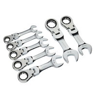 MAXIMUM Stubby Flex Head Ratcheting Wrench Set, SAE, Nickel-Chrome Plating, 7-pc Composite_or_Mixed