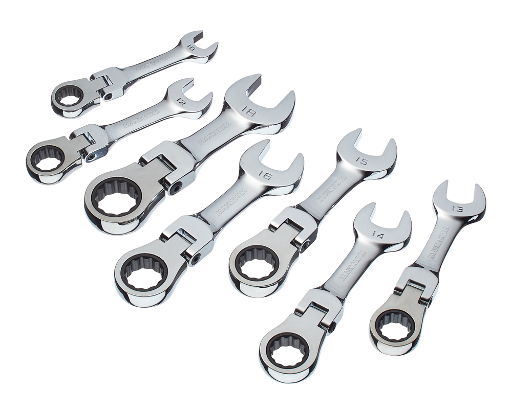 MAXIMUM Stubby Flex Head Ratcheting Wrench Set, Metric, 7pc Canadian