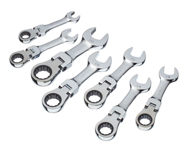 Maximum Stubby Flex Head Ratcheting Wrench Set, Metric, 7-pc 