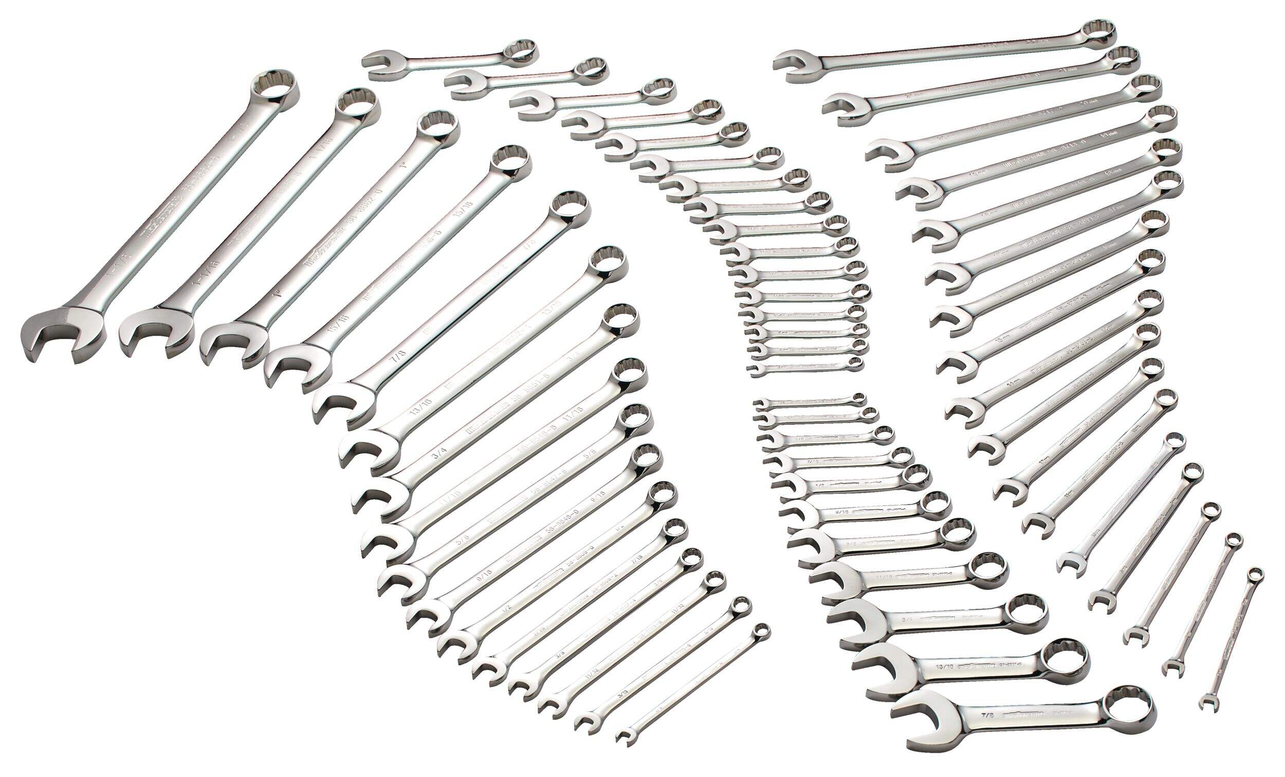 Mastercraft Master Combination Wrench Set, 60-pc, SAE/Metric, Nickel-Chrome Plating Front_Three_Fourths_Angled_Left