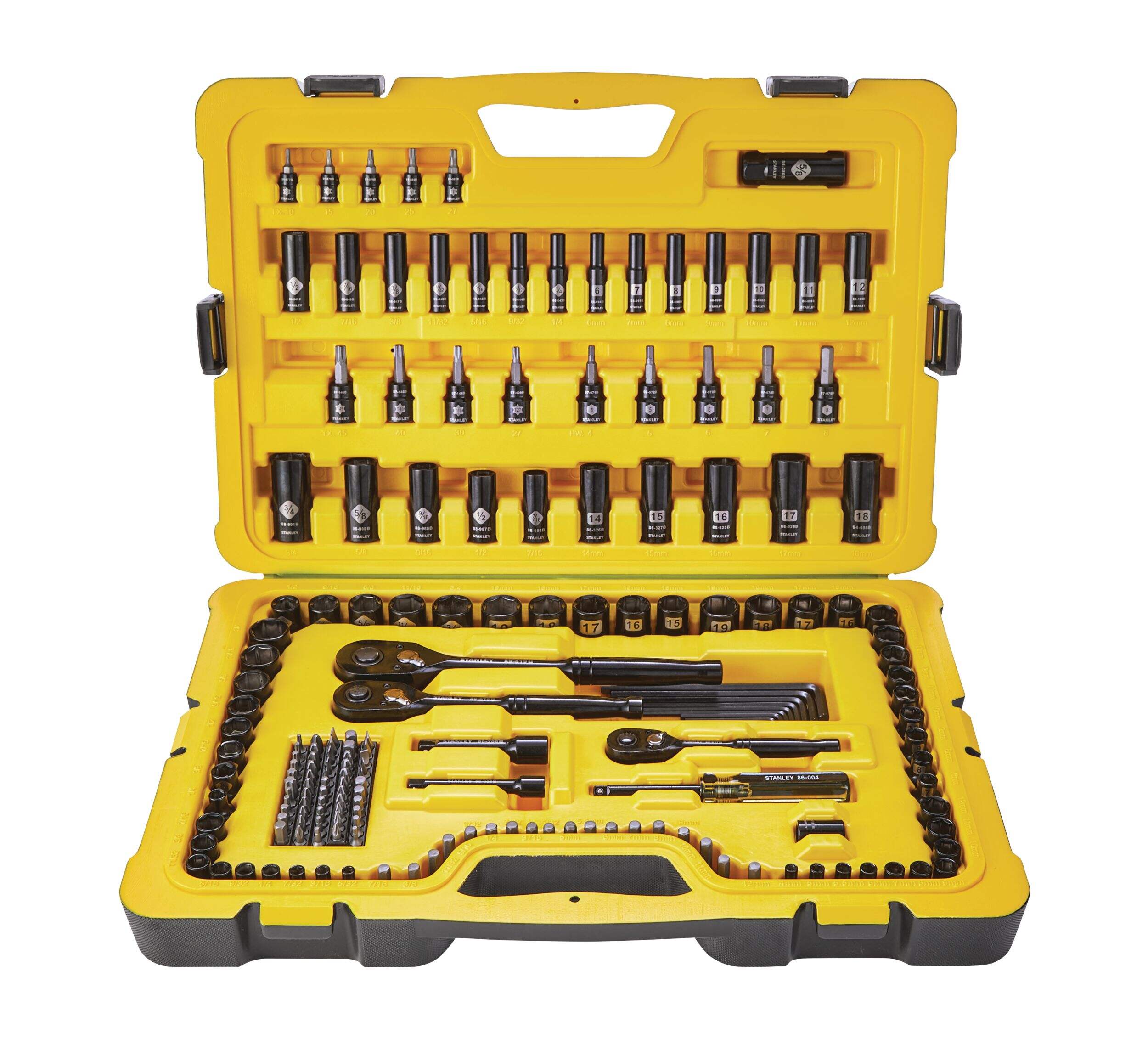 Douilles Stanley de qualité professionnelle au fini chromé de couleur noire, SAE/métrique, paq. 197 Front_Elevated