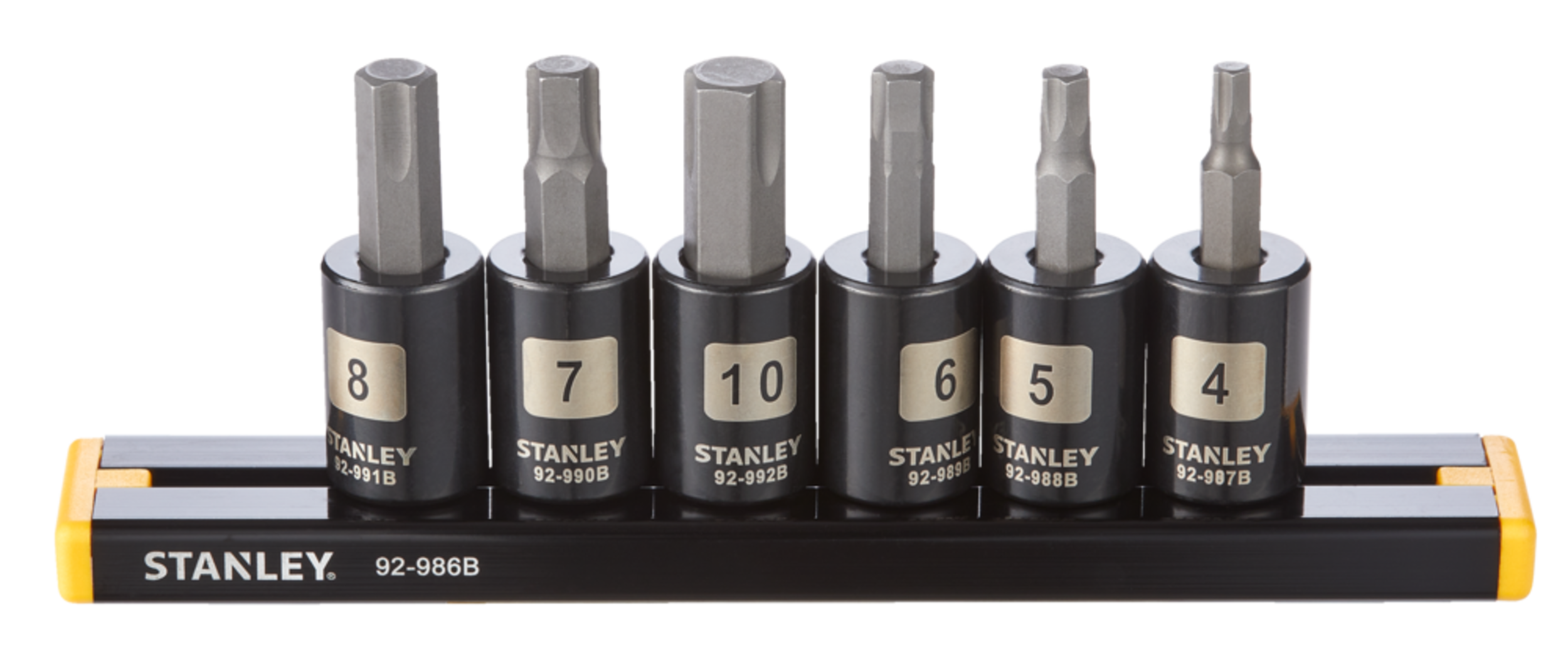 Douilles à embout hexagonal Stanley de qualité professionnelle, chromé noir, SAE, paq. 6 Front_Elevated