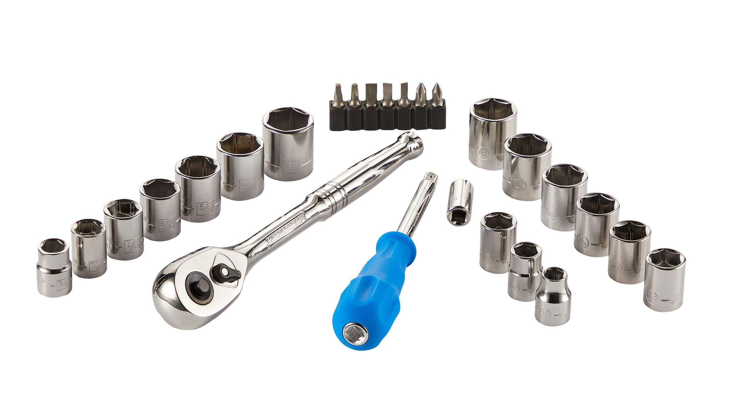 Mastercraft Socket Set with Zipper Case, NickelChrome Plating, SAE