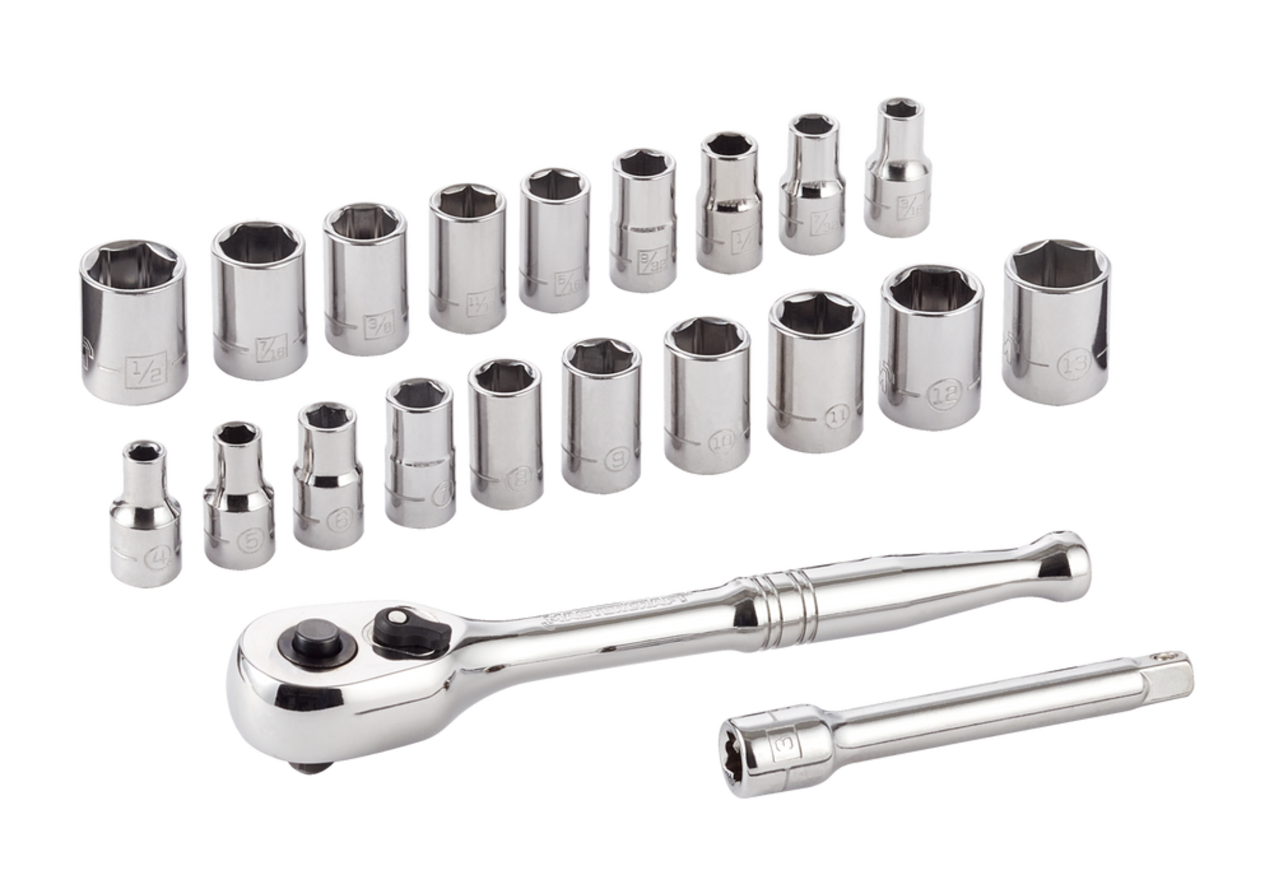 Mastercraft Socket Set, 1/4in Drive, SAE/Metric, CRV, NickelChrome