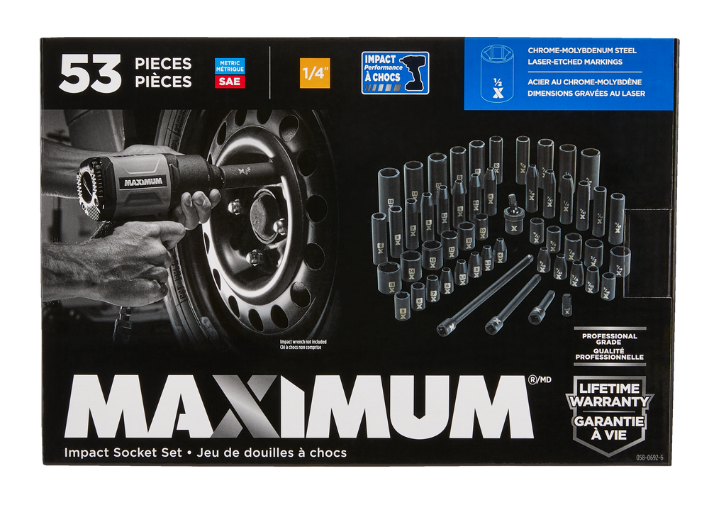 MAXIMUM 1/4in Drive Impact Socket Set, 53pc Canadian Tire