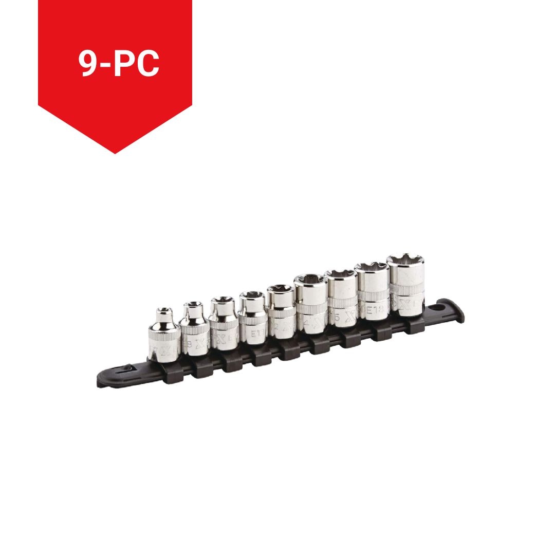 MAXIMUM E-Torx™ Bit Socket Set, Chrome-Plated, 9-pc Front_Angled_Left