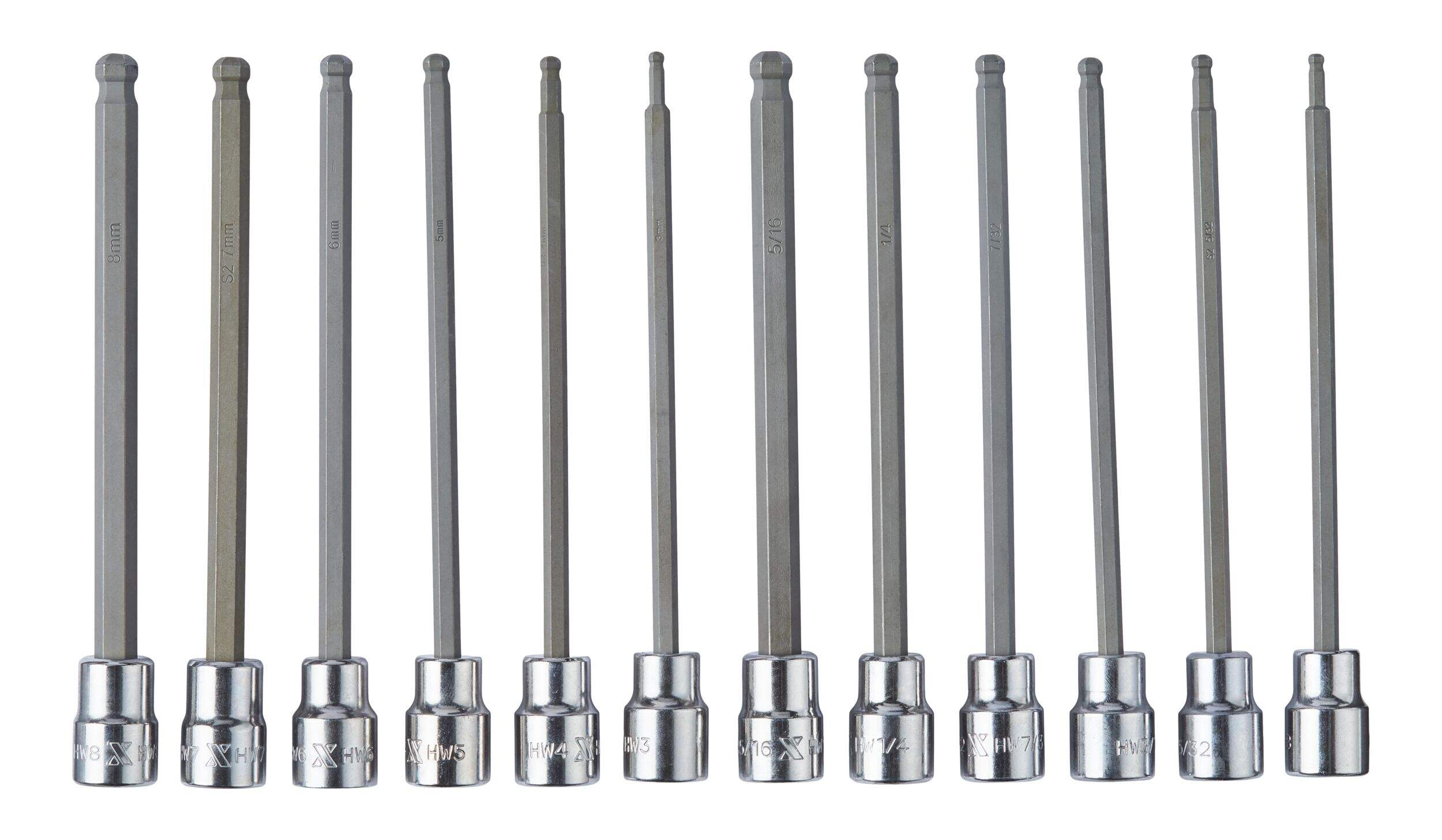 MAXIMUM Long-Arm Ball End Bit Socket Set, 3/8-in, 12-pc Front_Flat