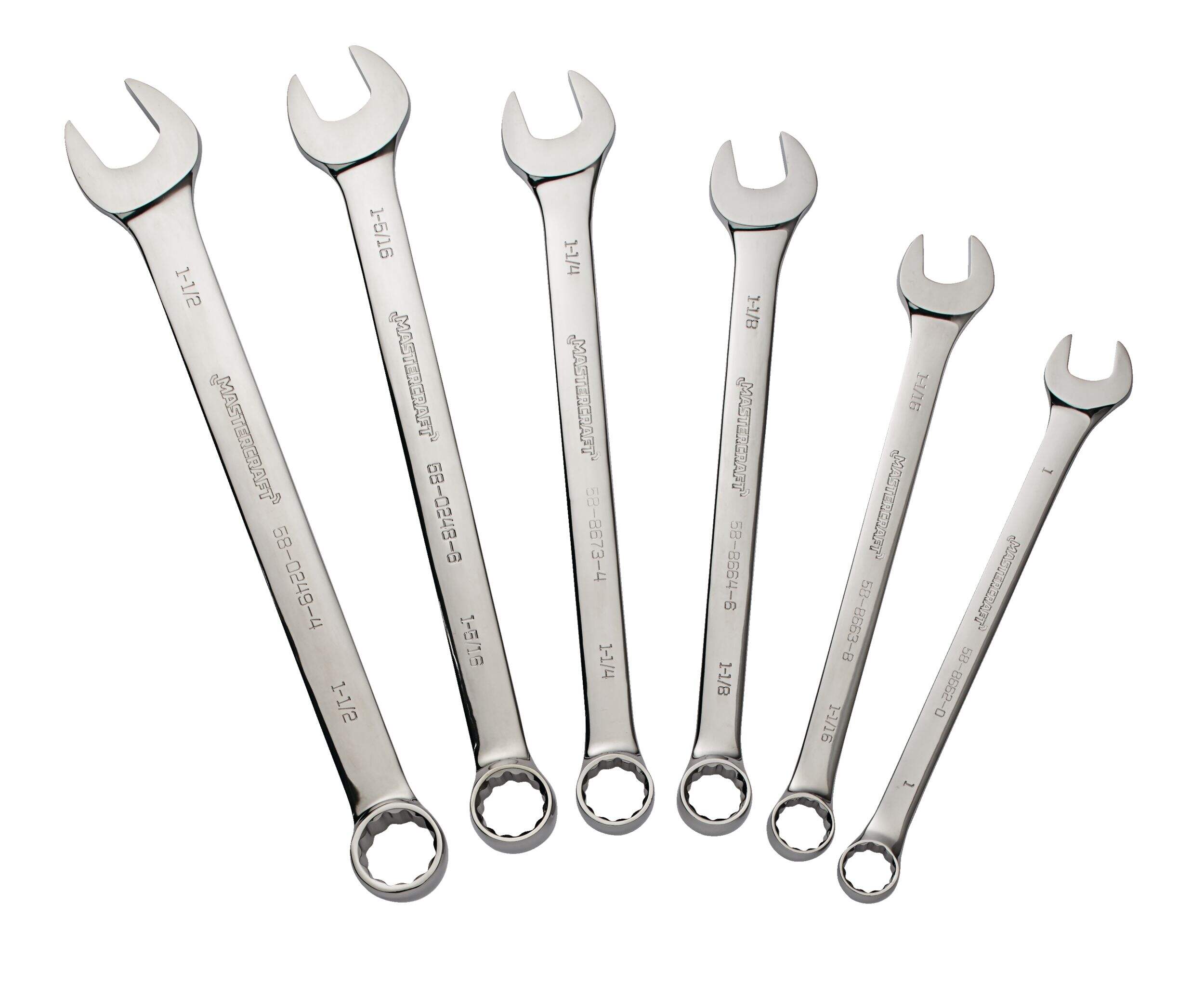 Mastercraft Jumbo Combination Wrench Set, Nickel-Chrome Plating, SAE, 6-pc Front_Flat