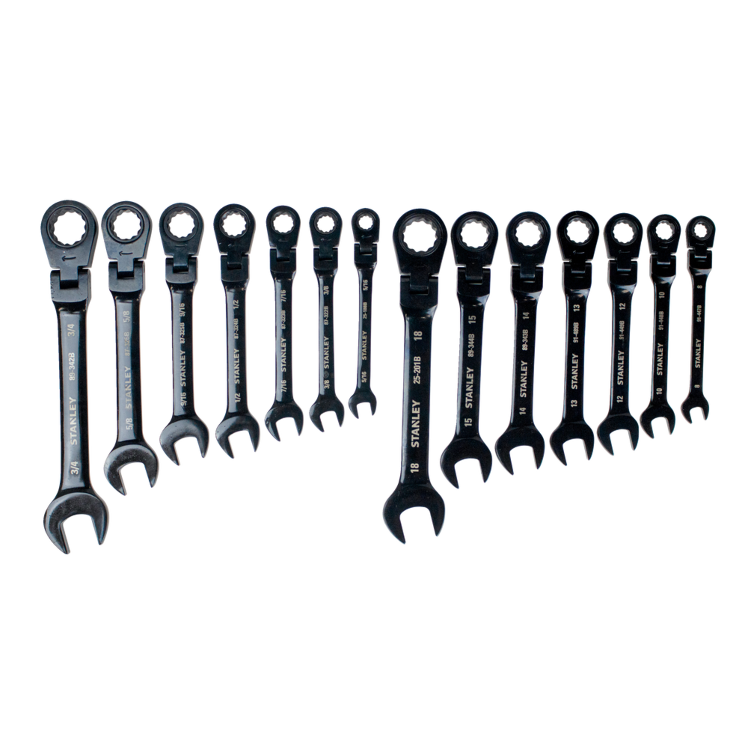 Stanley Professional Grade Black Chrome Flex Head Ratcheting Wrench Set