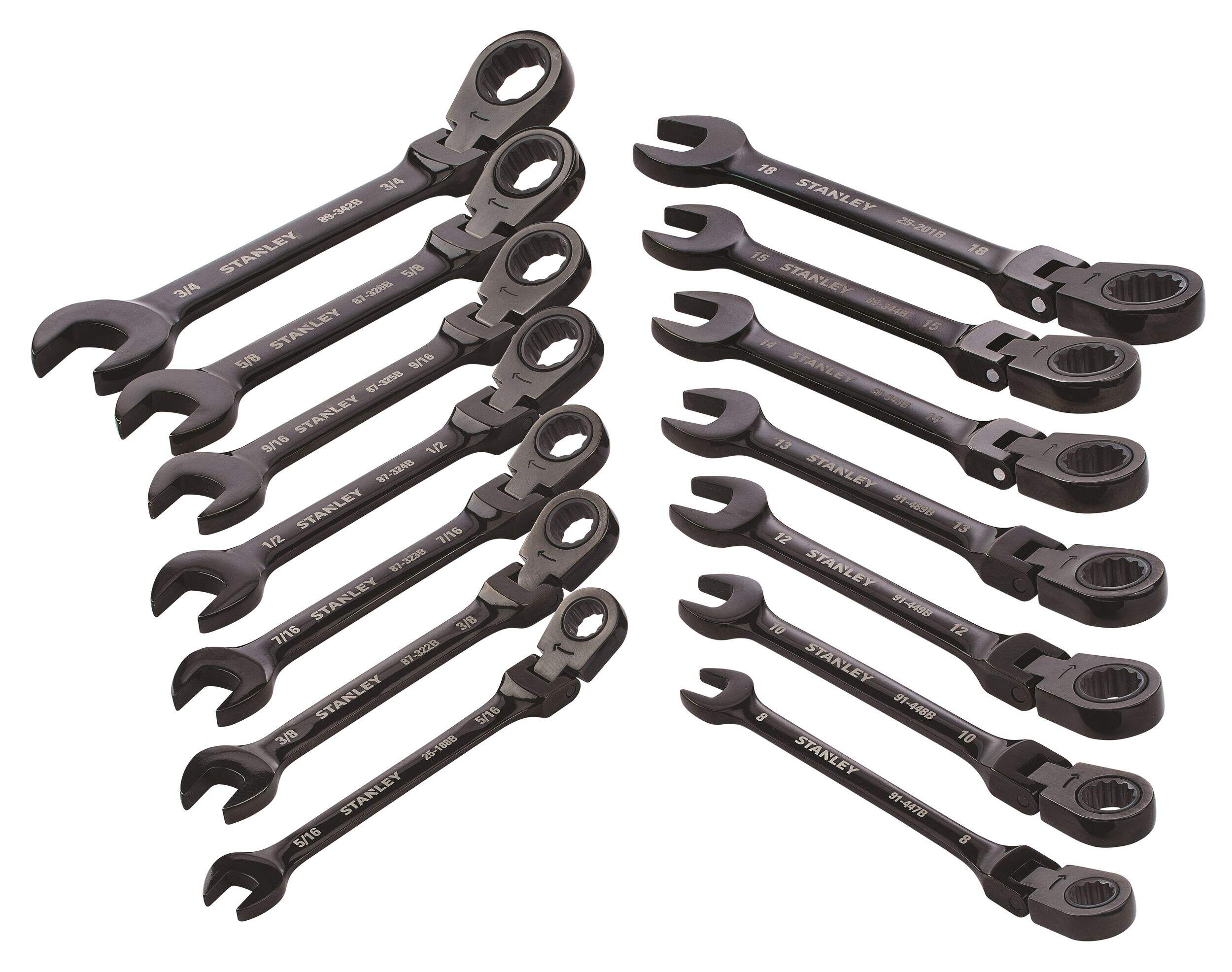 Stanley Professional Grade Black Chrome Flex Head Ratcheting Wrench Set