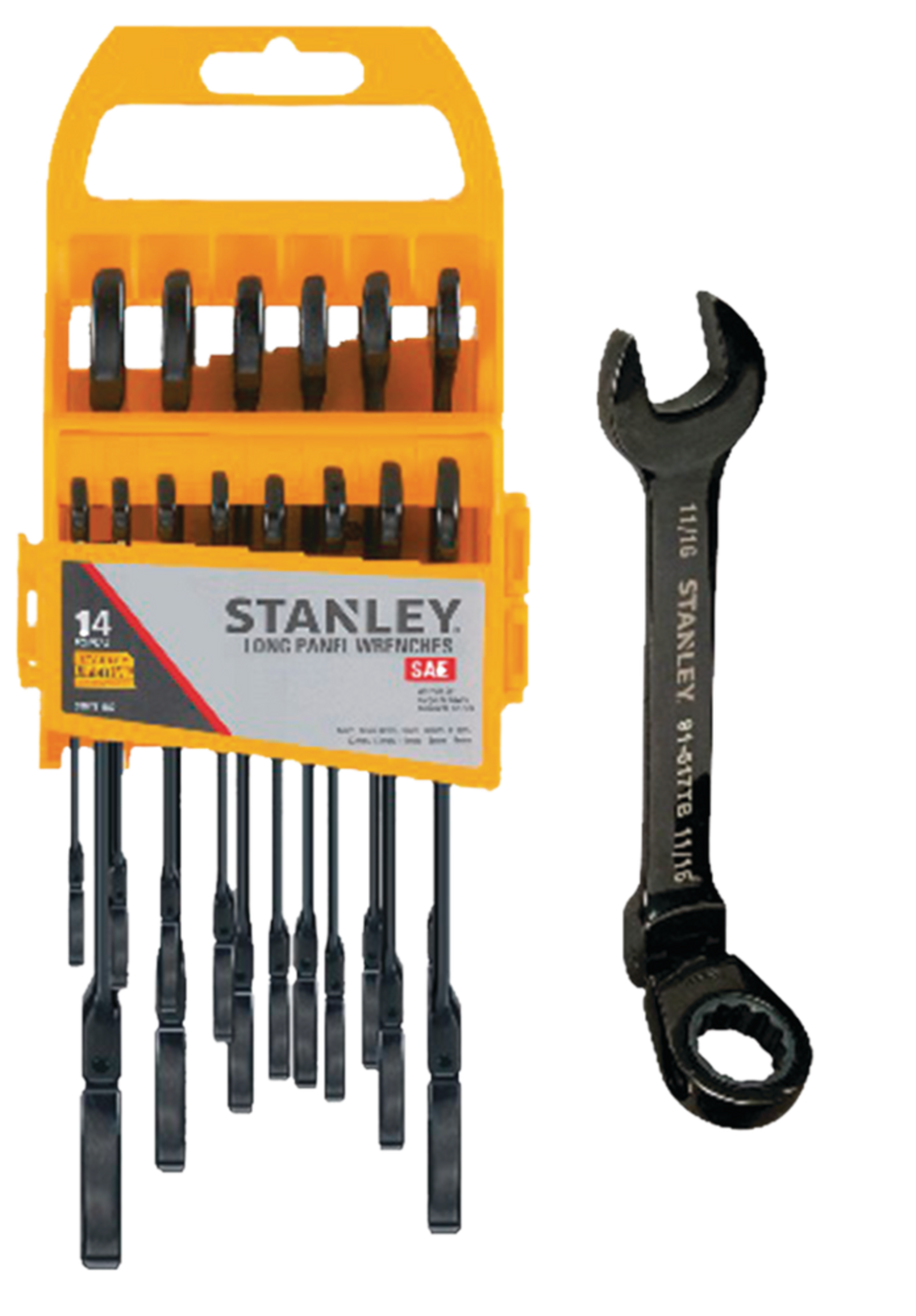 Stanley Professional Grade Black Chrome Flex Head Ratcheting Wrench Set