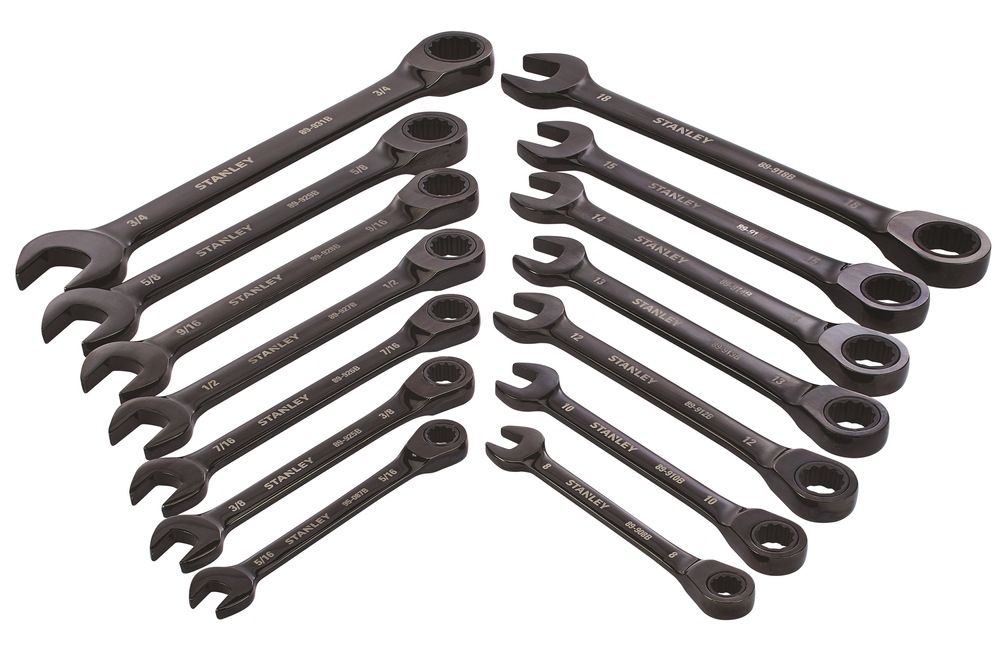 Stanley Black Chrome Ratcheting Wrench Set, SAE/Metric, 14pc