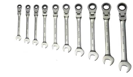 MAXIMUM Stubby Flex Head Ratcheting Wrench Set, SAE, Nickel-Chrome Plating,  7-pc