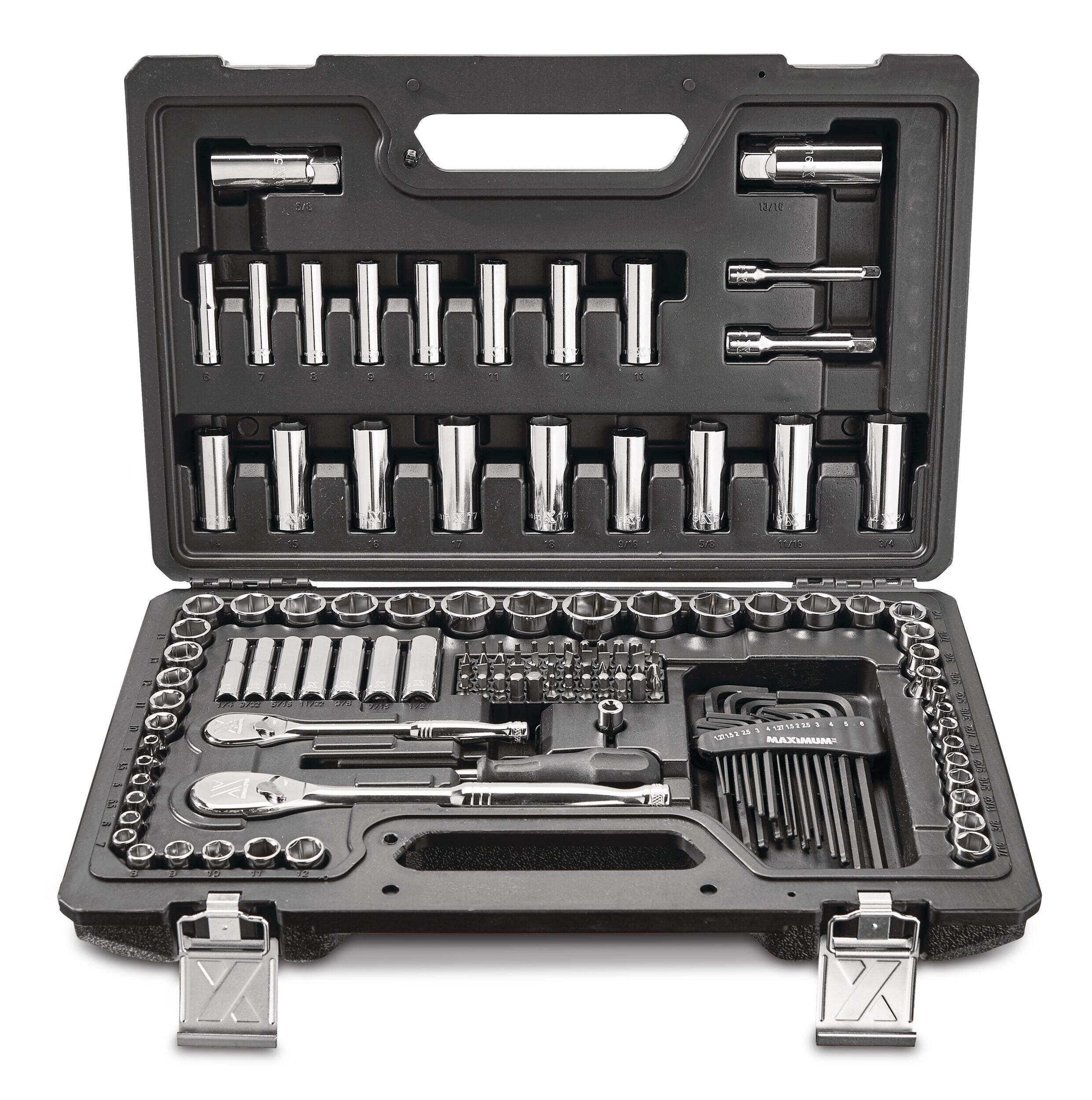 MAXIMUM Professional Grade Socket Set, 150-pc, CRV, Nickel-Chrome Plating Front_Elevated