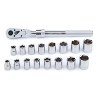 MAXIMUM 3/8-in Drive Flexhead Extendable Ratchet Socket Set 17-pc, CRV, Nickel-Chrome Plating Composite_or_Mixed