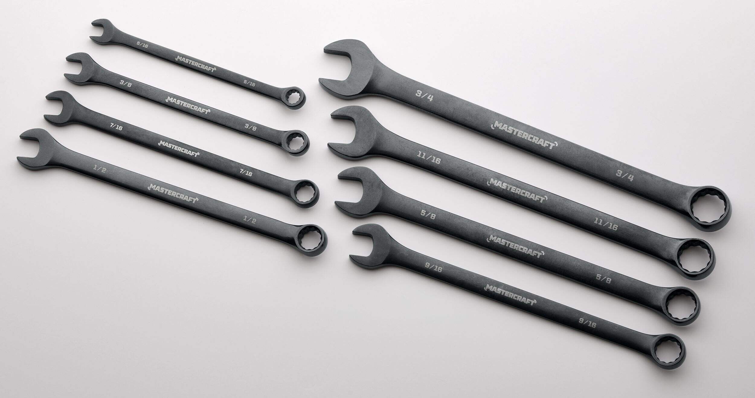 Mastercraft Black Steel Combination Wrench Set, SAE, 8-Piece Overhead_Plunge
