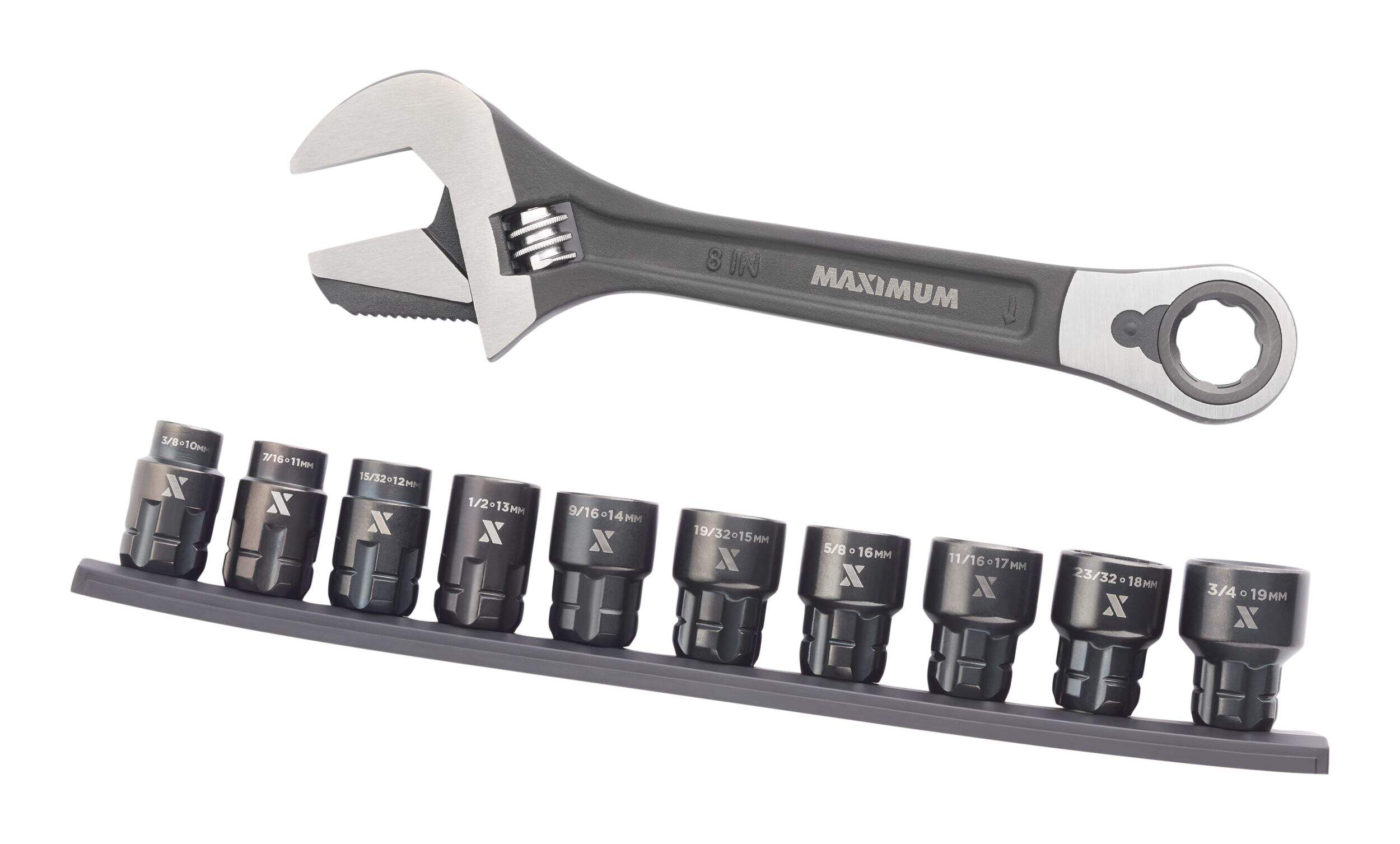 MAXIMUM 3-In-1 Passthrough Adjustable Wrench Set, 11-Piece Composite_or_Mixed