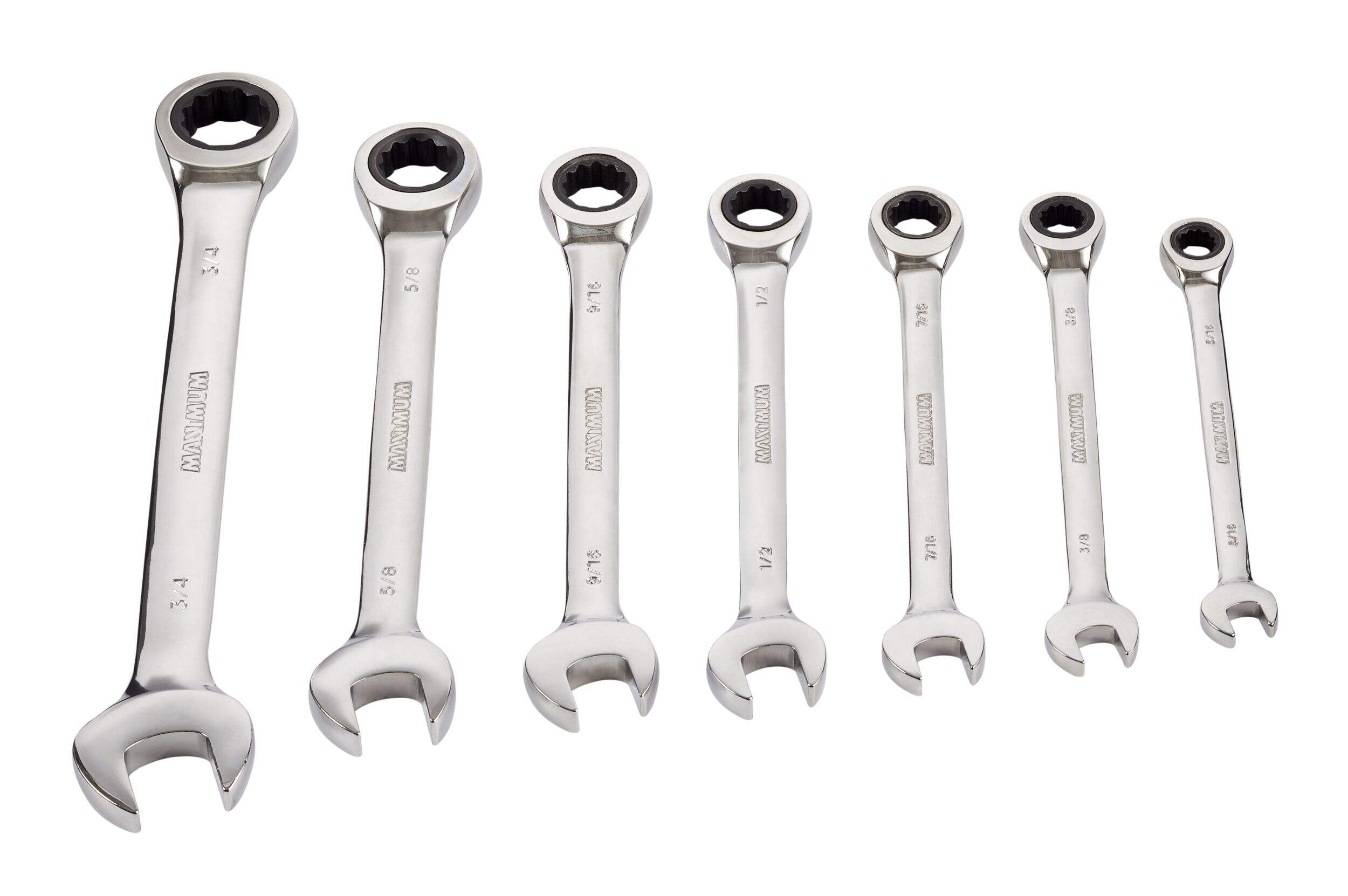 Clés à cliquet MAXIMUM, SAE, placage nickel-chromé, paq. 7 Front_Elevated