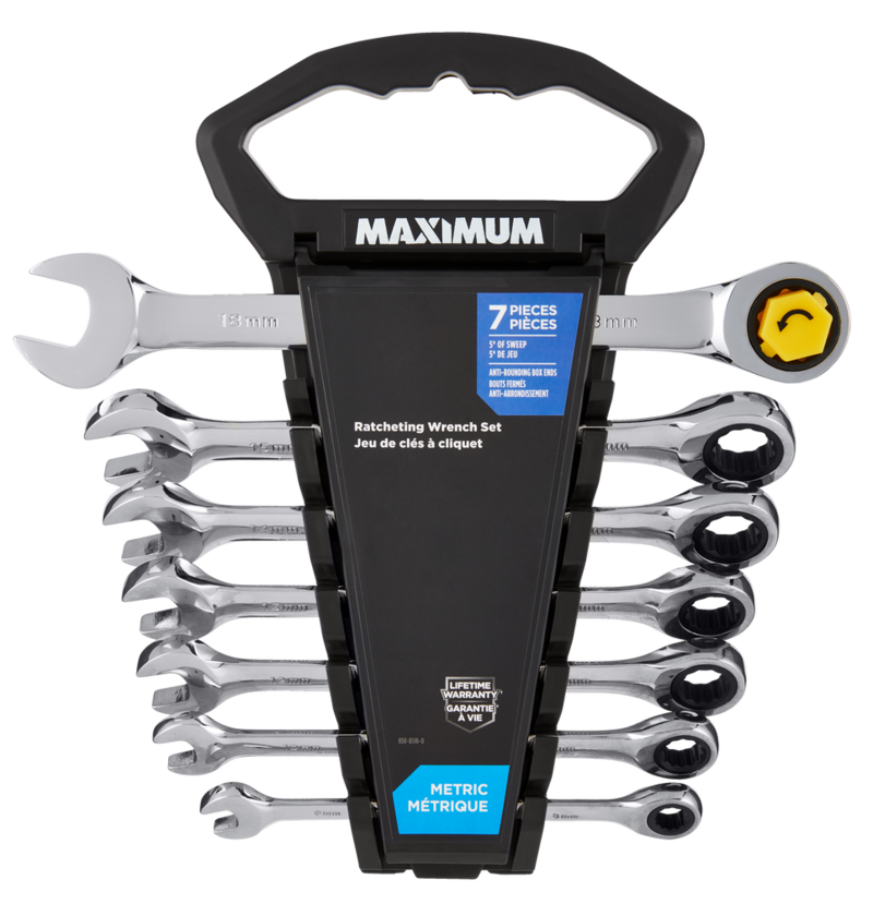 MAXIMUM Ratcheting Wrench Set, Metric, NickelChrome Plating, 7pc