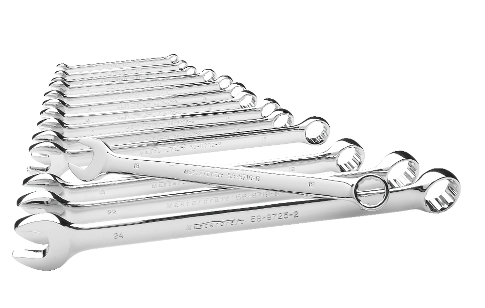Mastercraft Combination Wrench Set, 14pcs, Metric, NickelChrome