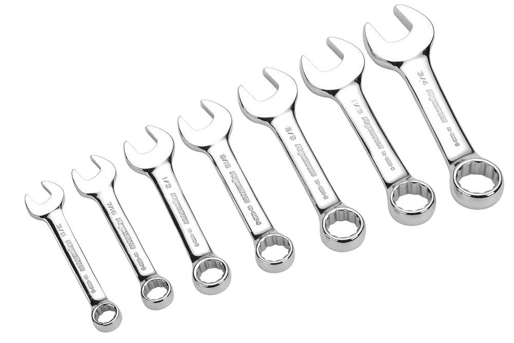 Mastercraft Combination Stubby Wrench Set, 7pc, SAE, CRV, Nickel