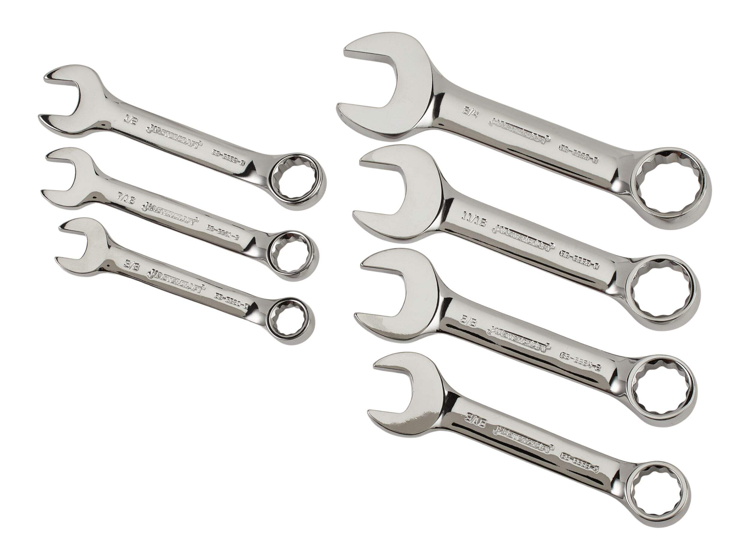 Mastercraft Combination Stubby Wrench Set, SAE, Nickel-Chrome Plating, 7-pc Overhead_Flat