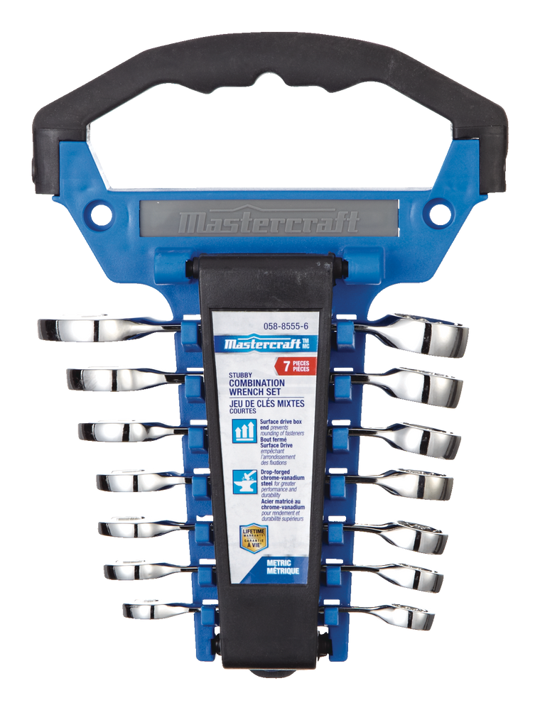 Mastercraft Combination Stubby Wrench Set, 7pc, SAE/Metric, CRV