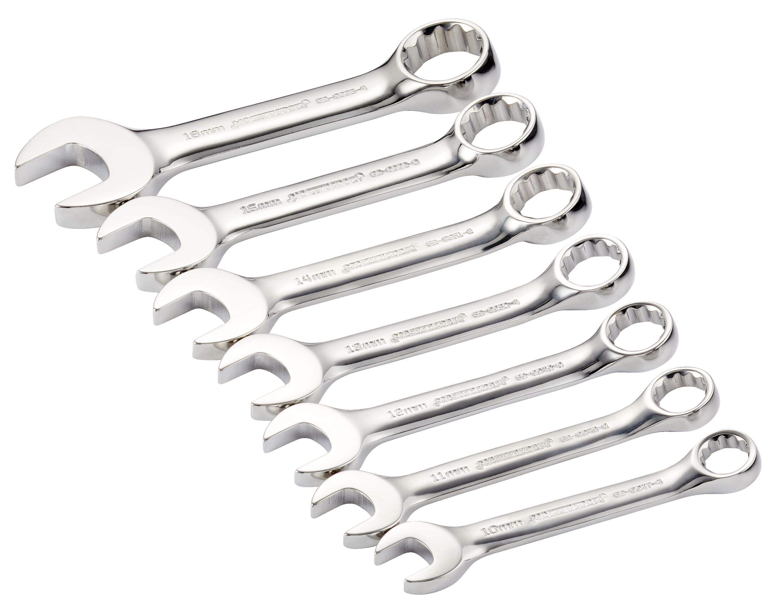 Mastercraft Combination Stubby Wrench Set, Metric, Nickel-Chrome Plating, 7-pc Overhead_Plunge