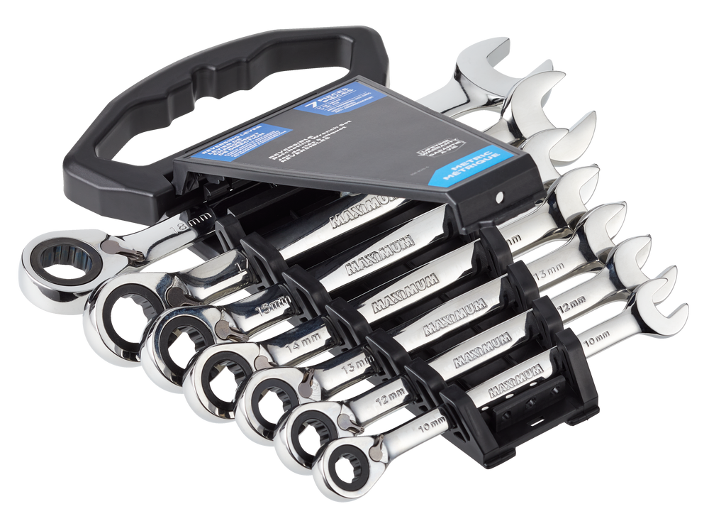 MAXIMUM Reverse Ratcheting Wrench Set, 7pc, Metric, NickelChrome