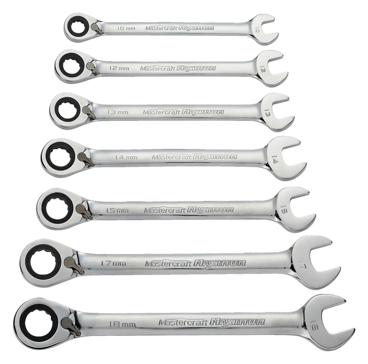 MAXIMUM Reverse Ratcheting Wrench Set, 7-pc, Metric, Nickel-Chrome Plating
