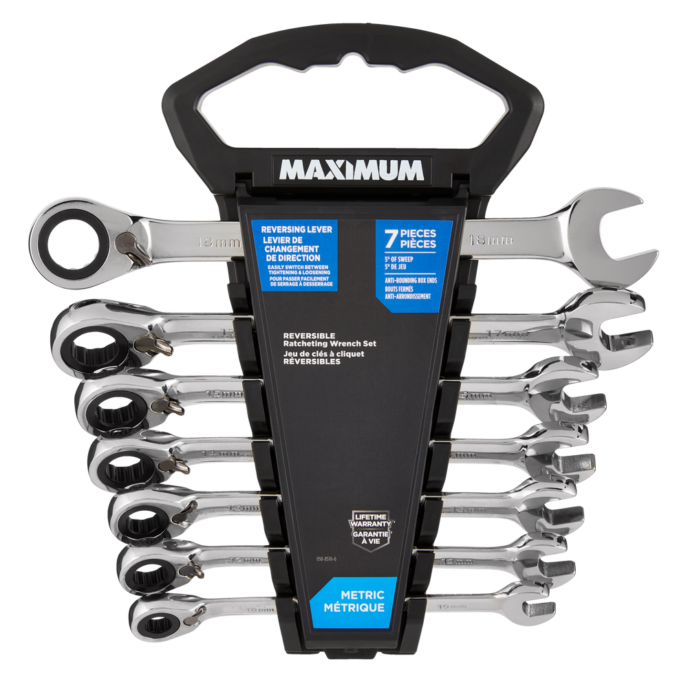 MAXIMUM Reverse Ratcheting Wrench Set, 7pc, Metric, NickelChrome