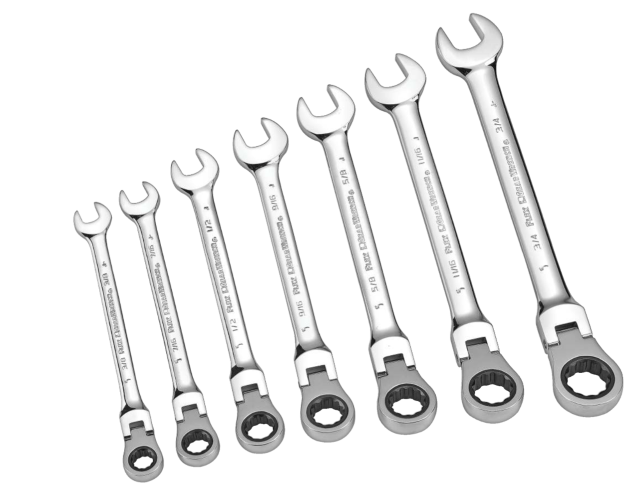 MAXIMUM Stubby Flex Head Ratcheting Wrench Set, SAE, Nickel-Chrome Plating,  7-pc