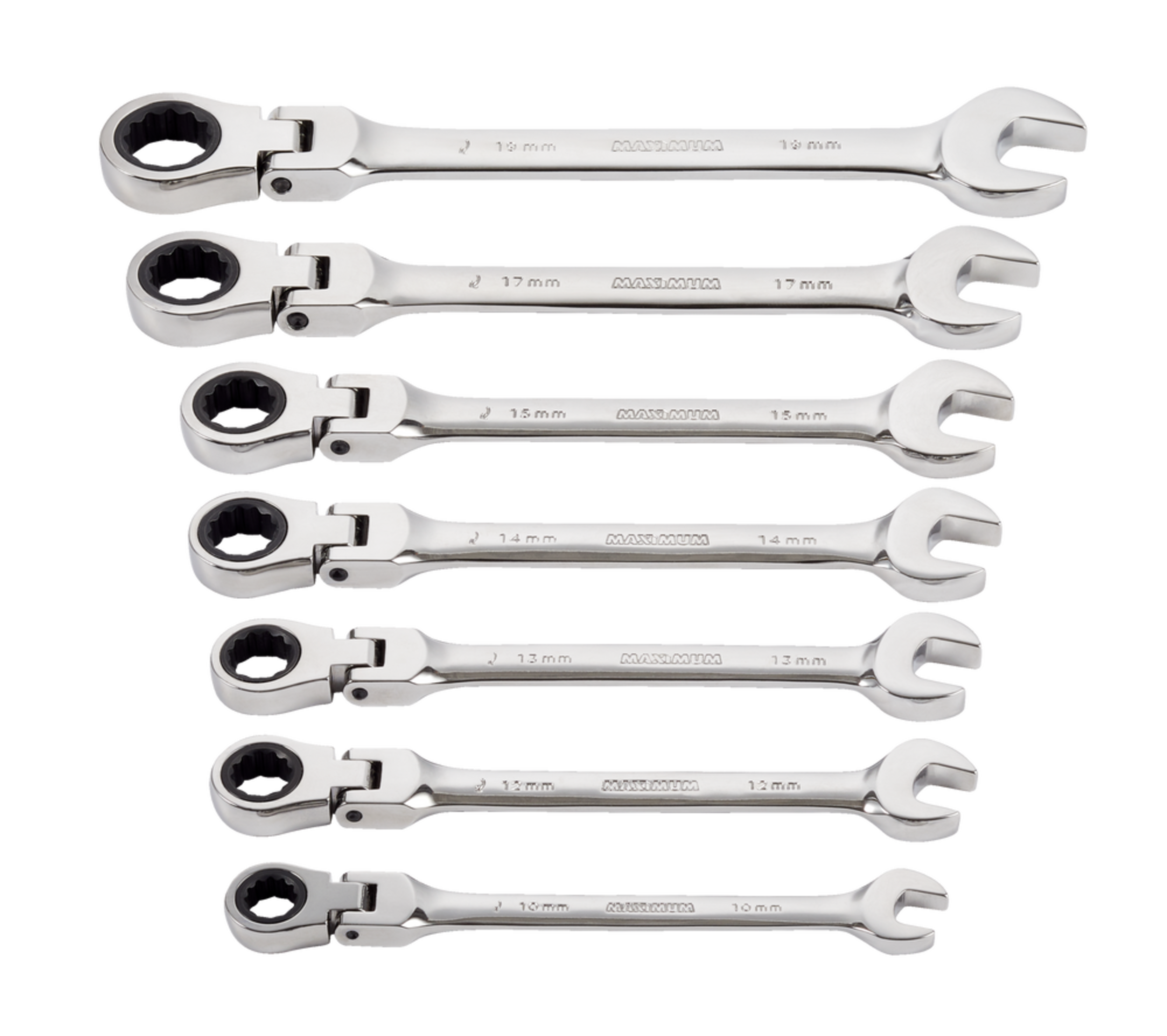 MAXIMUM Flexhead Ratcheting Wrench Set, Alloy Steel, 7pc, Metric