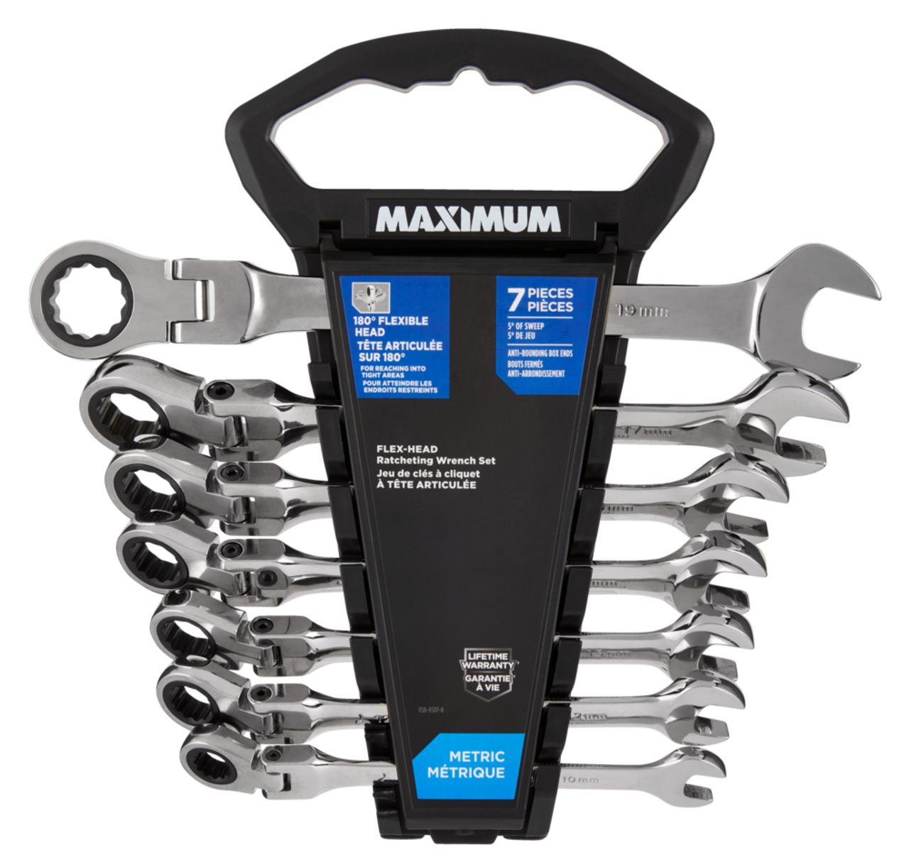 MAXIMUM Flexhead Wrench Set, SAE/Metric, Nickel-Chrome Plating, 18