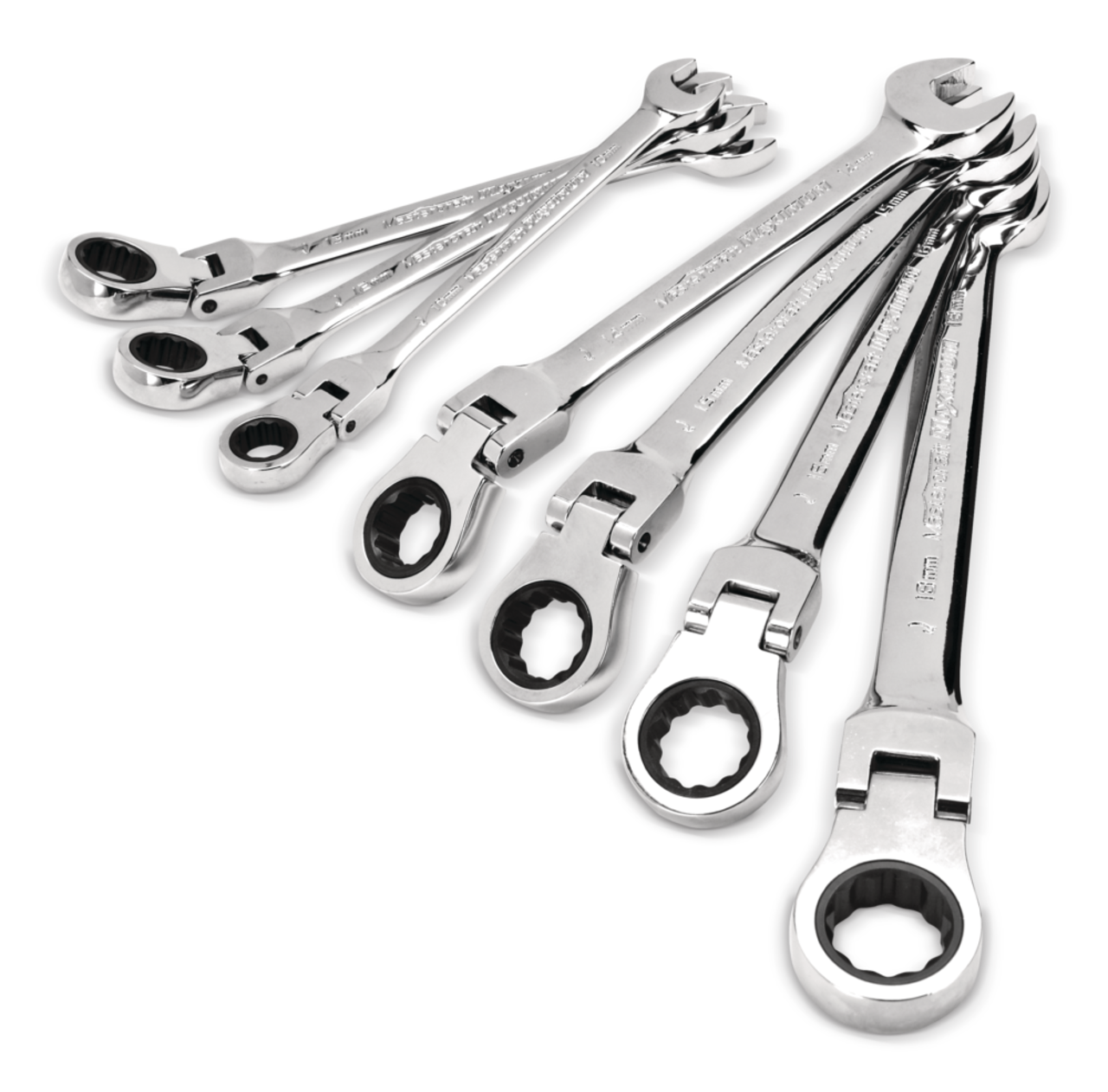 MAXIMUM Flexhead Ratcheting Wrench Set, Alloy Steel, 7-pc, Metric