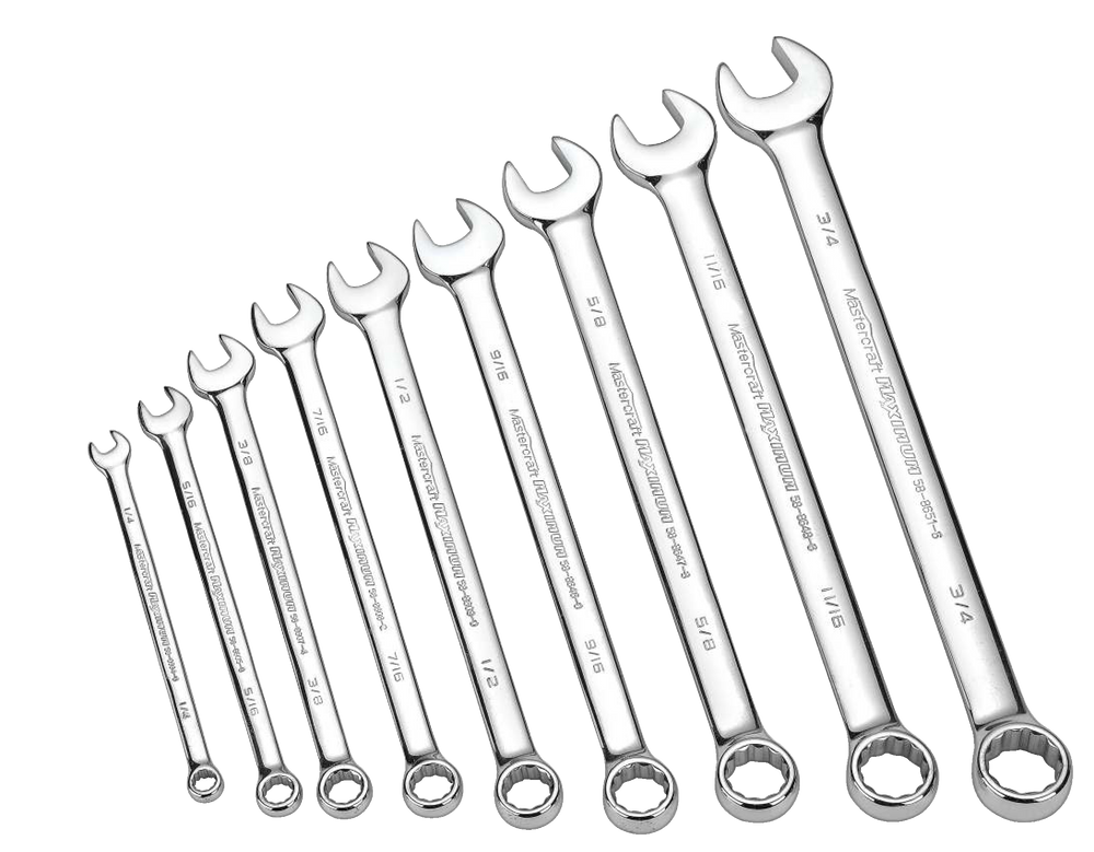 Mastercraft Combination Wrench Set, 9pc, SAE/Metric, CRV, Nickel