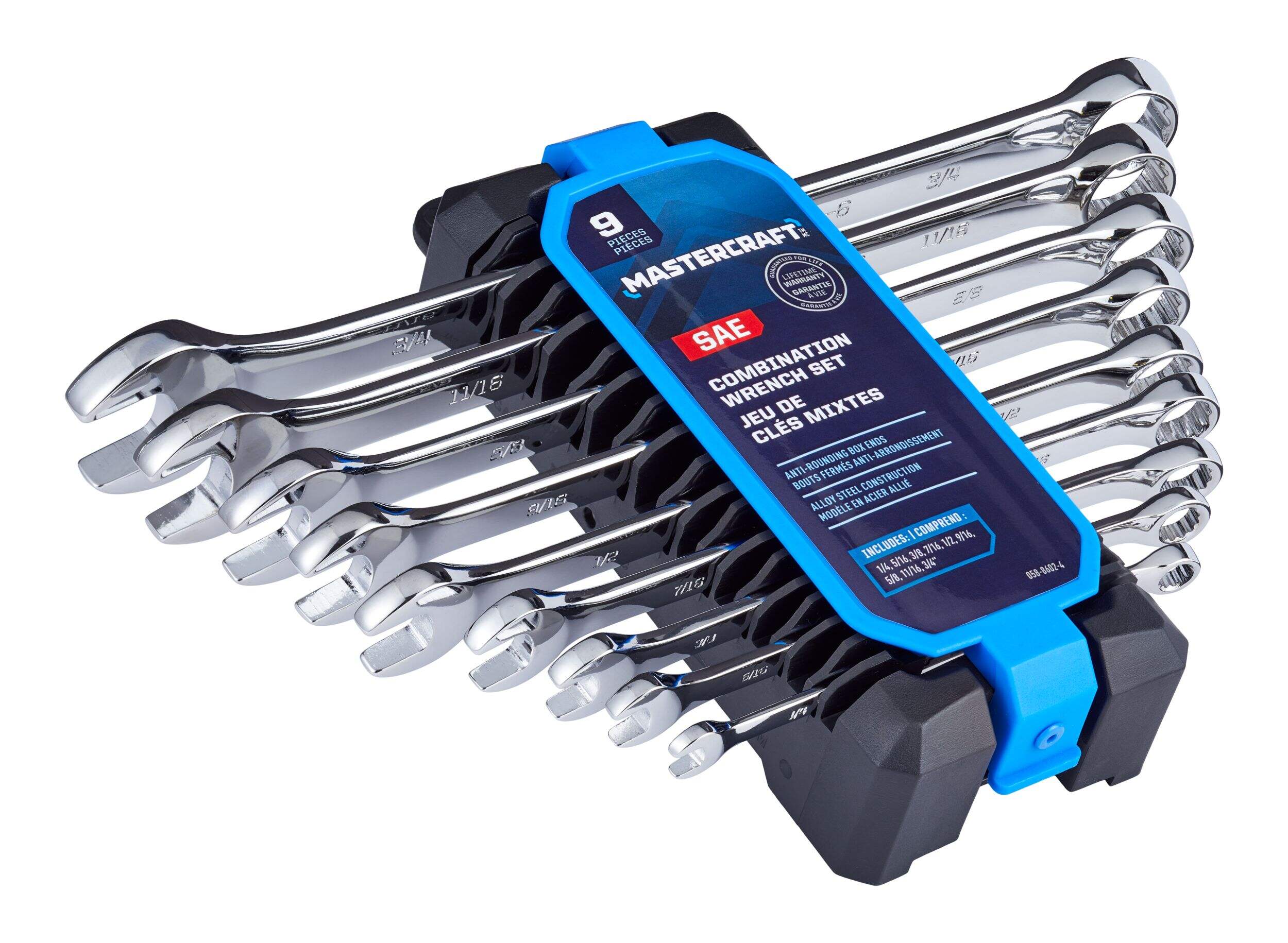 Mastercraft Combination Wrench Set, SAE, NickelChrome Plating, 9pc