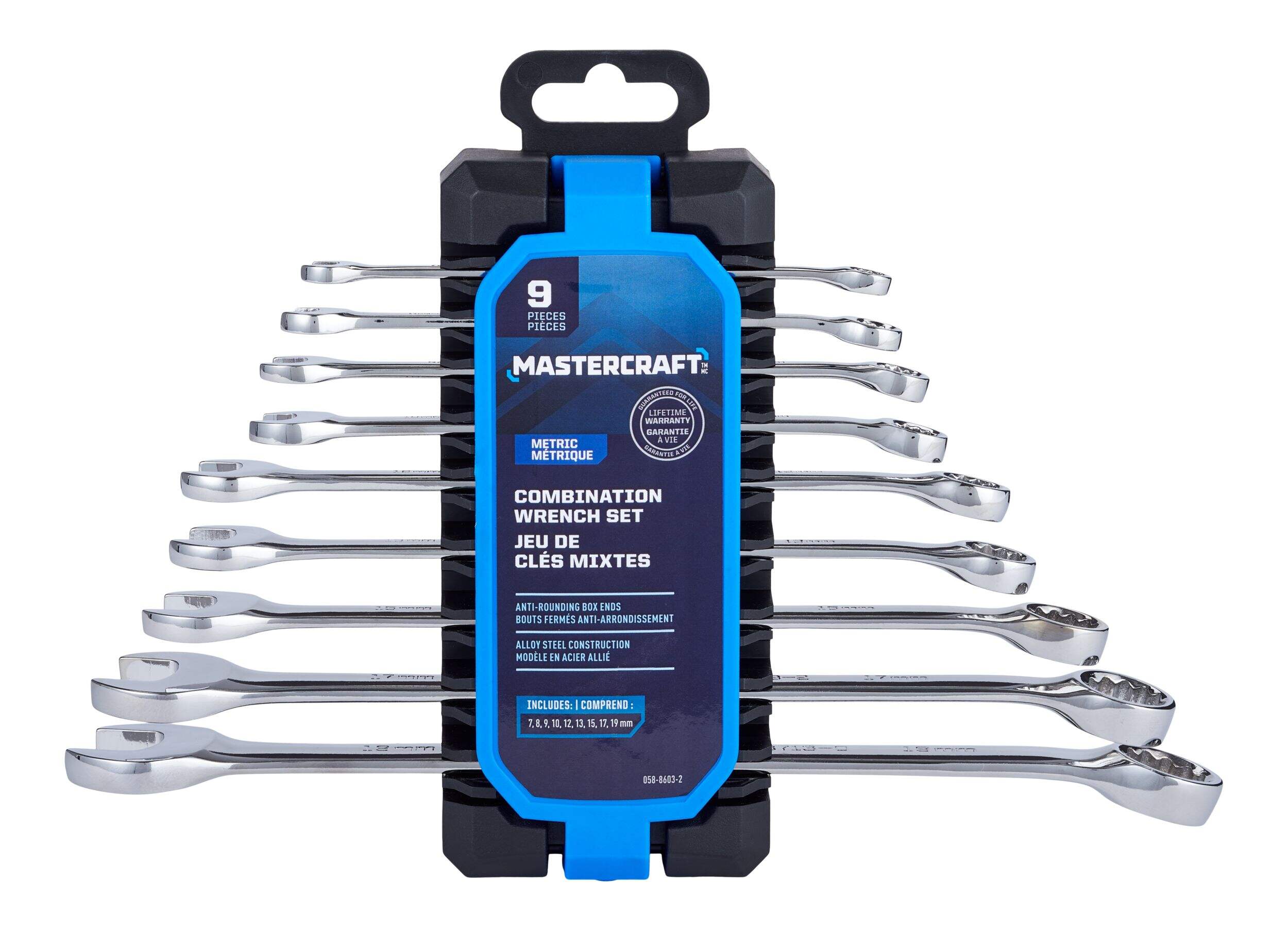 Mastercraft Combination Wrench Set, Metric, Nickel-Chrome Plating, 9-pc Front_Flat