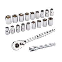 Mastercraft Socket Set, 1/2-in Drive, SAE / Metric, CRV, Nickel-Chrome Plating, 20-pc Front_Three_Fourths_Angled_Right