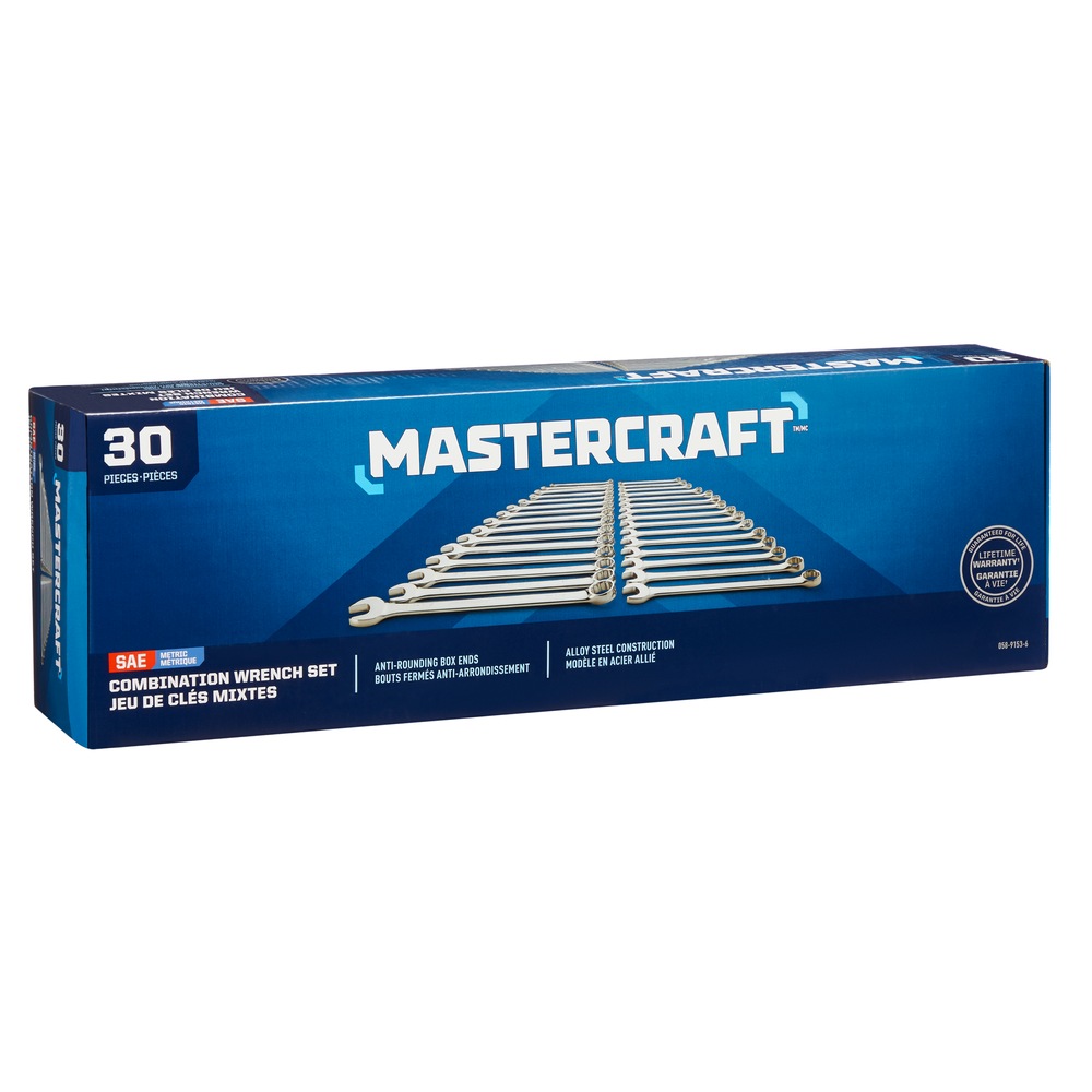 Mastercraft Combination Wrench Set, 30pc, SAE/Metric, NickelChrome