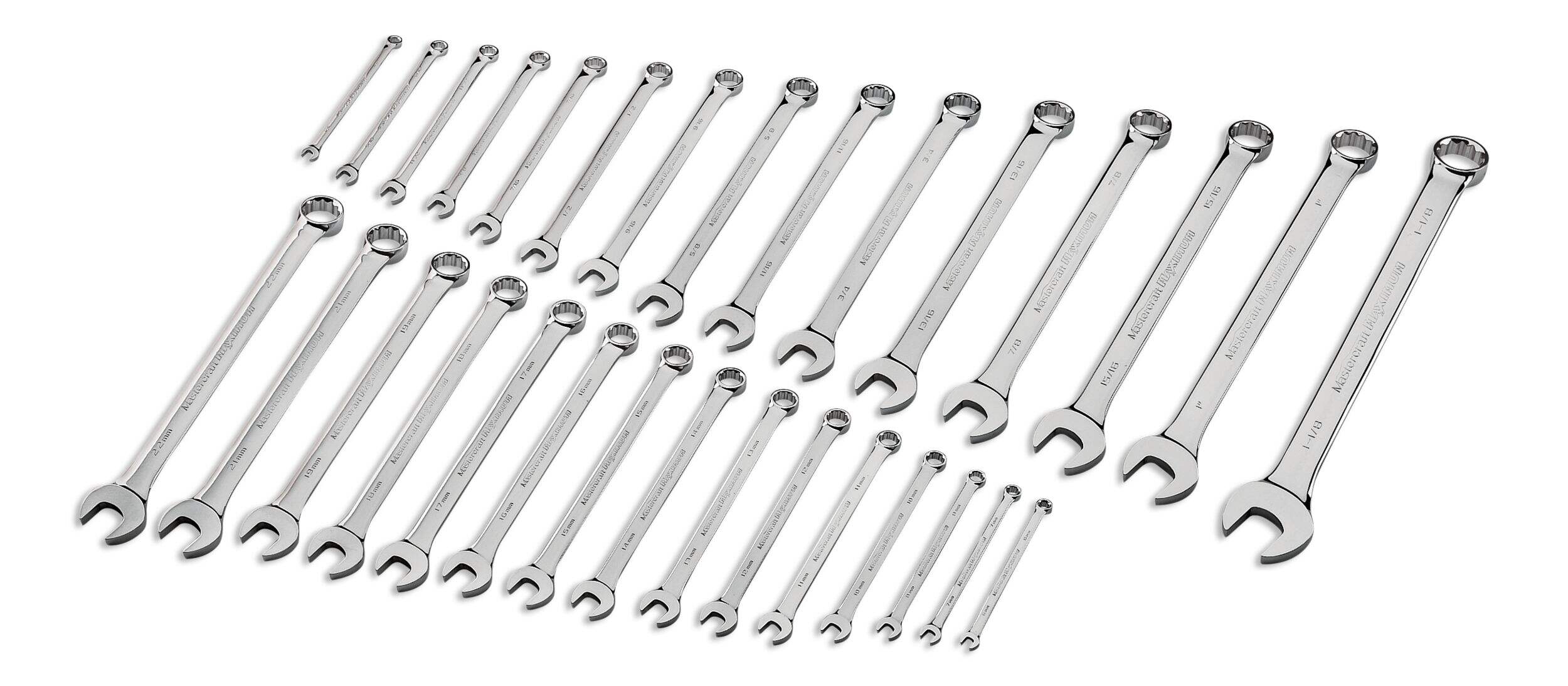 Clés mixtes Mastercraft, 30 pc, SAE/métrique, placage nickel/chrome Front_Three_Fourths_Angled_Right