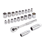 Jeu de douilles Mastercraft, prise de 3/8 po, SAE/métrique, CRV, placage nickel/chrome, paq. 21 Front_Three_Fourths_Angled_Right