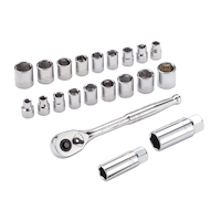 Jeu de douilles Mastercraft, prise de 3/8 po, SAE/métrique, CRV, placage nickel/chrome, paq. 21