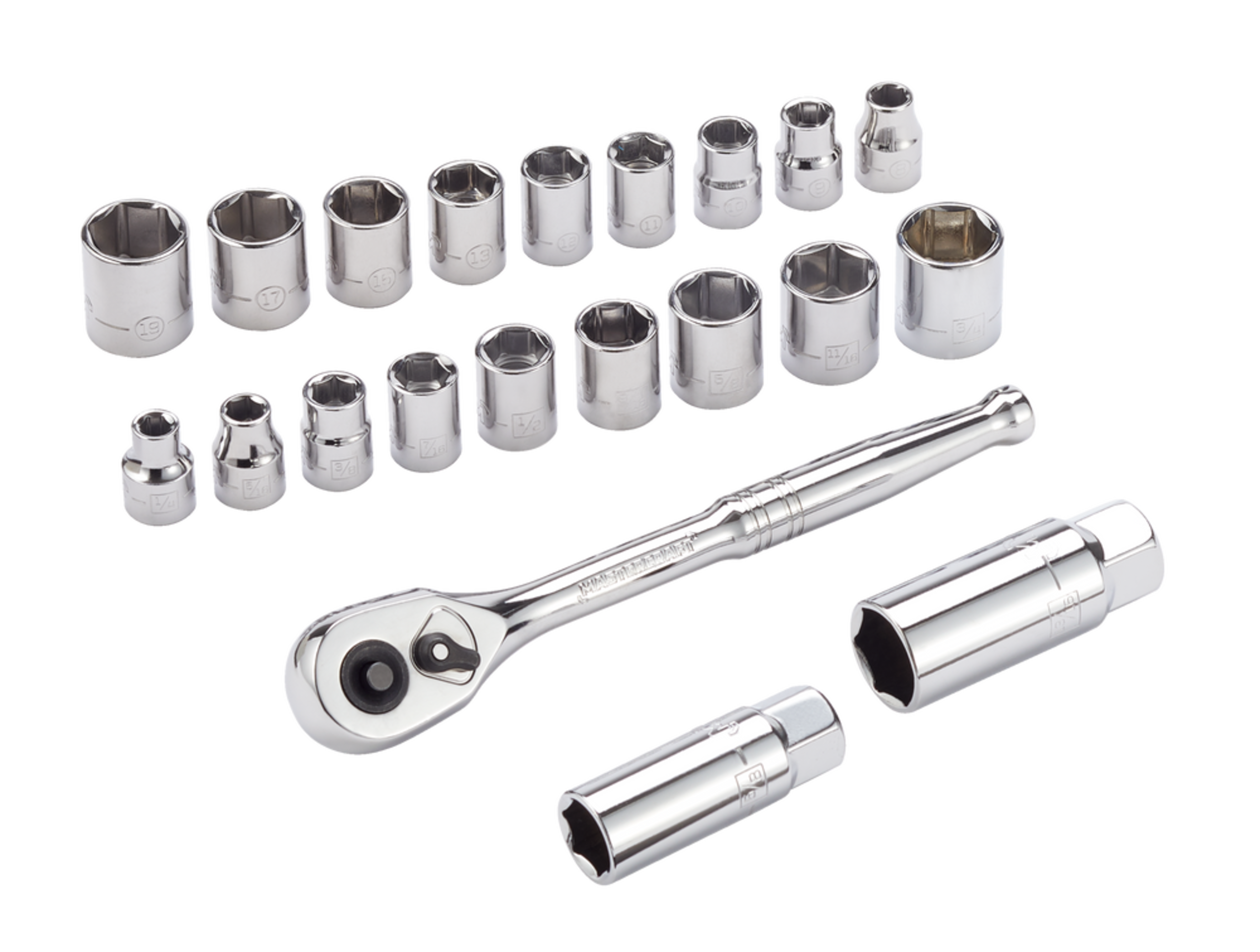 Mastercraft Socket Set, 3/8in Drive, SAE/Metric, CRV, NickelChrome