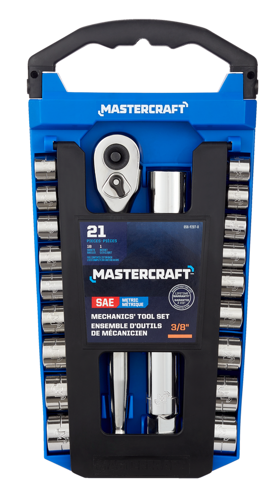 Mastercraft Socket Set, 3/8in Drive, SAE/Metric, CRV, NickelChrome