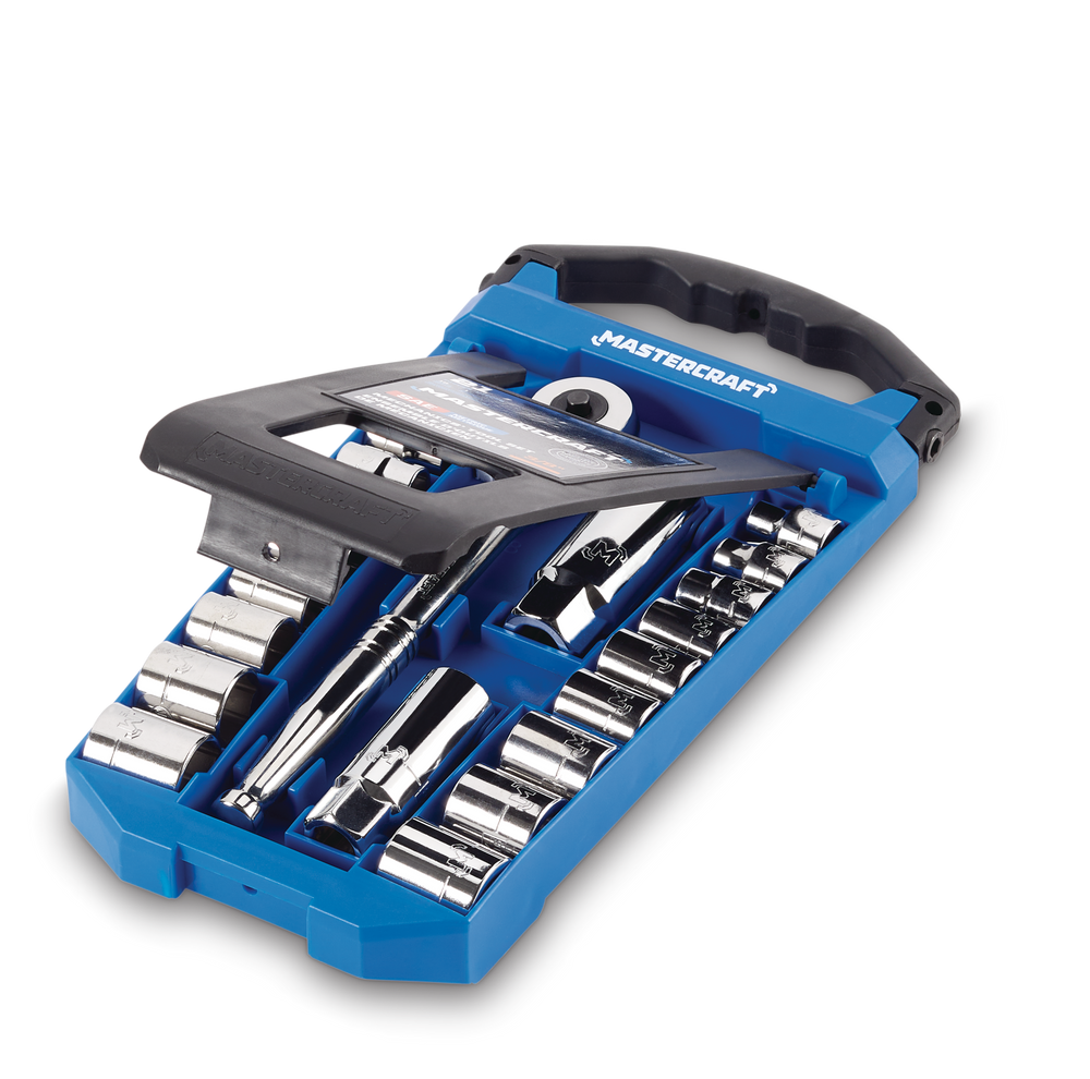 Mastercraft Socket Set, 3/8in Drive, SAE/Metric, CRV, NickelChrome Plating, 21pc Canadian Tire