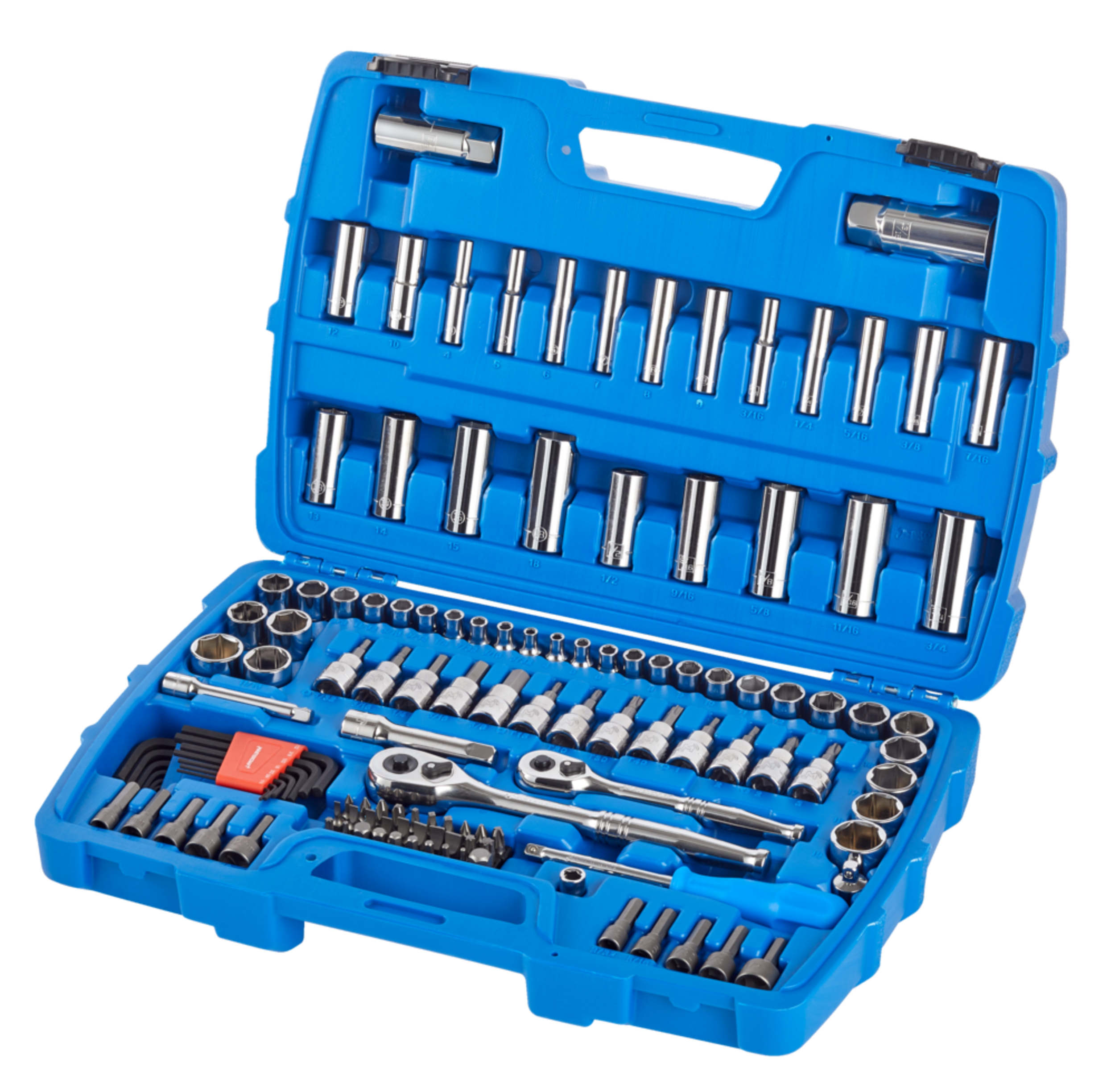 Mastercraft Socket Set, 128-pc, SAE / Metric, CRV, Nickel-Chrome Plating Front_Three_Fourths_Angled_Left